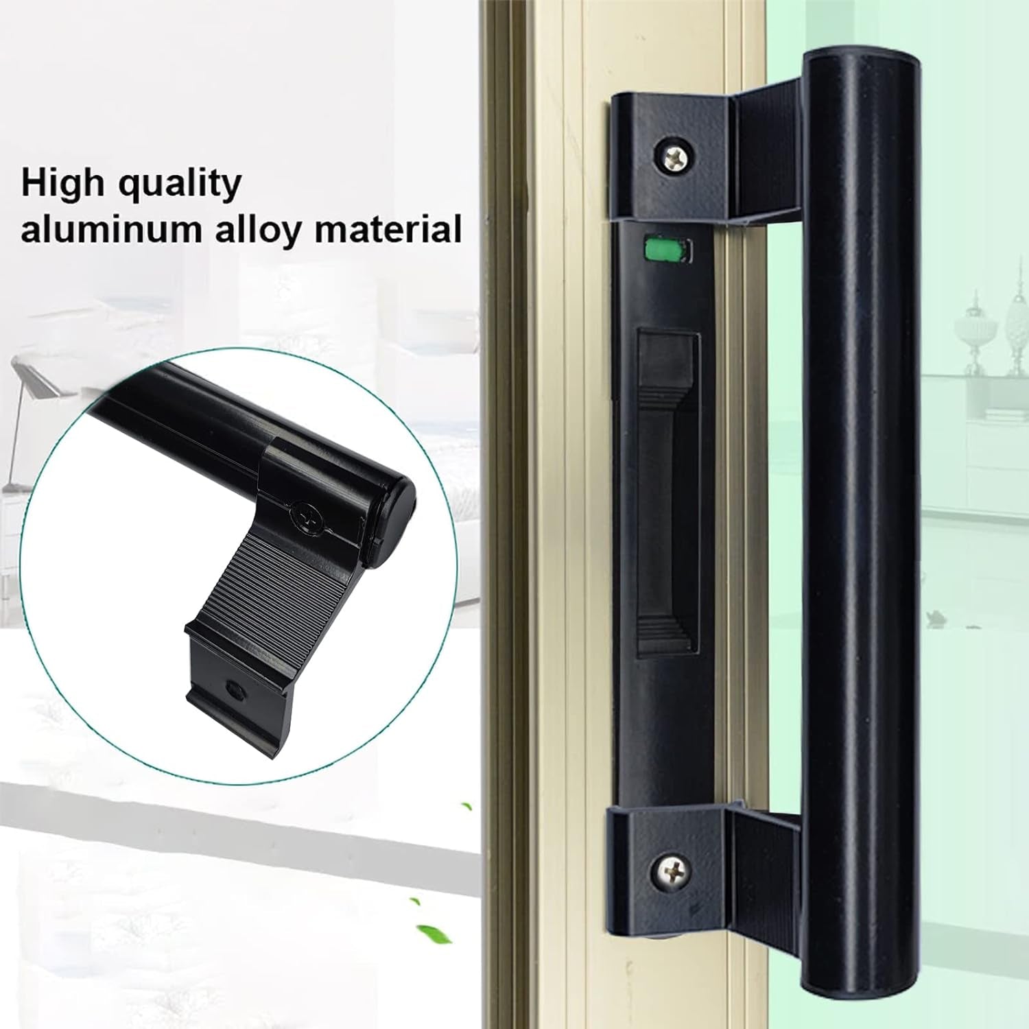 Sliding Door Handle 8" Aluminum Sliding Glass Door Pull - Sliding Patio Door Handles Fits 6-5/8 in Mounting Holes for Old or Damaged Door Pull - Perfect for Patio and Glass Doors (Black)