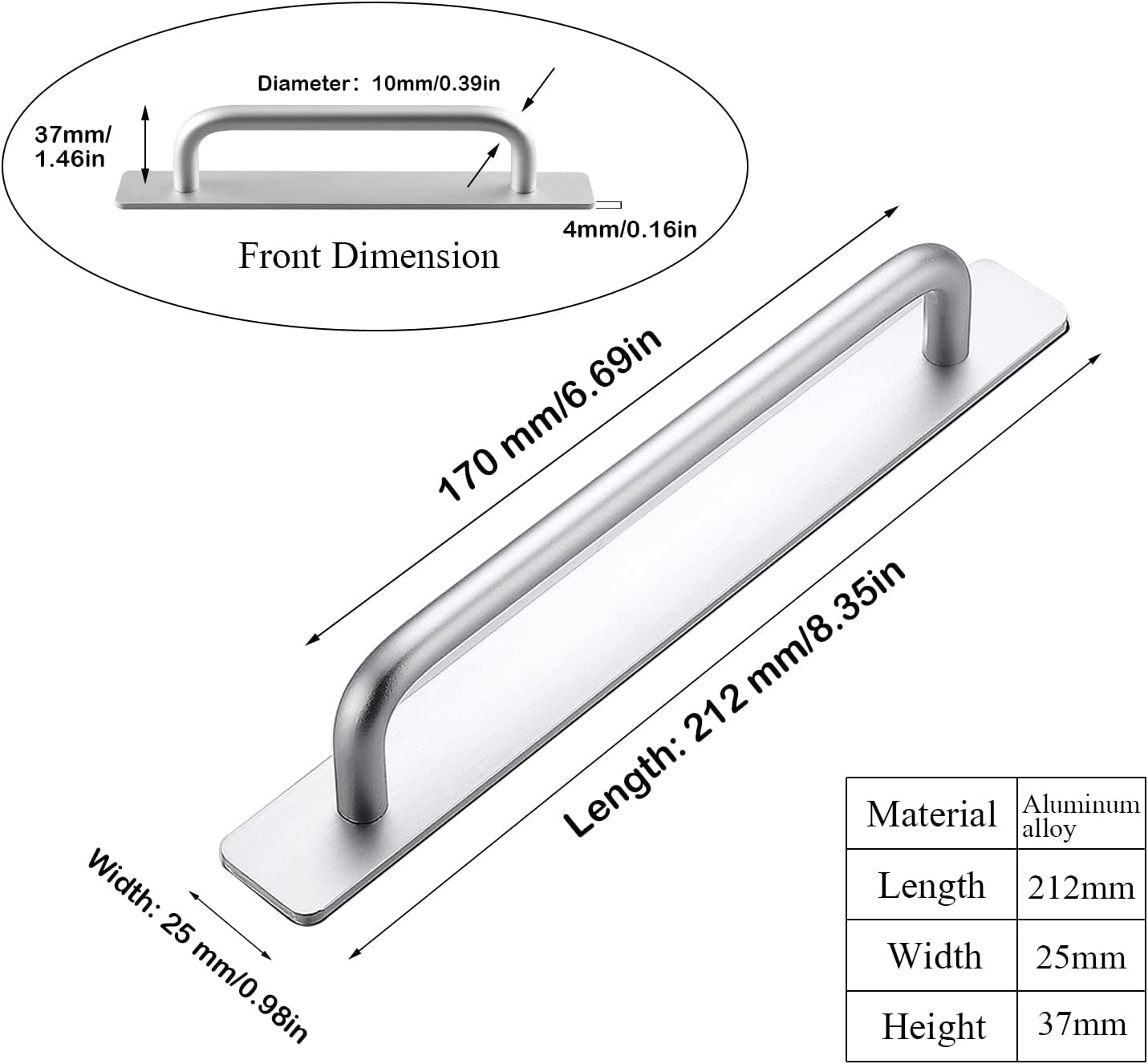 Self-Stick Instant Cabinet Drawer Handles Pulls - 2Pcs Aluminum Alloy Drawer Push Pull Handles Helper with Adhesive Door Handle for Kitchen Cabinet Drawer Window Sliding Closet (8.35", Silver)