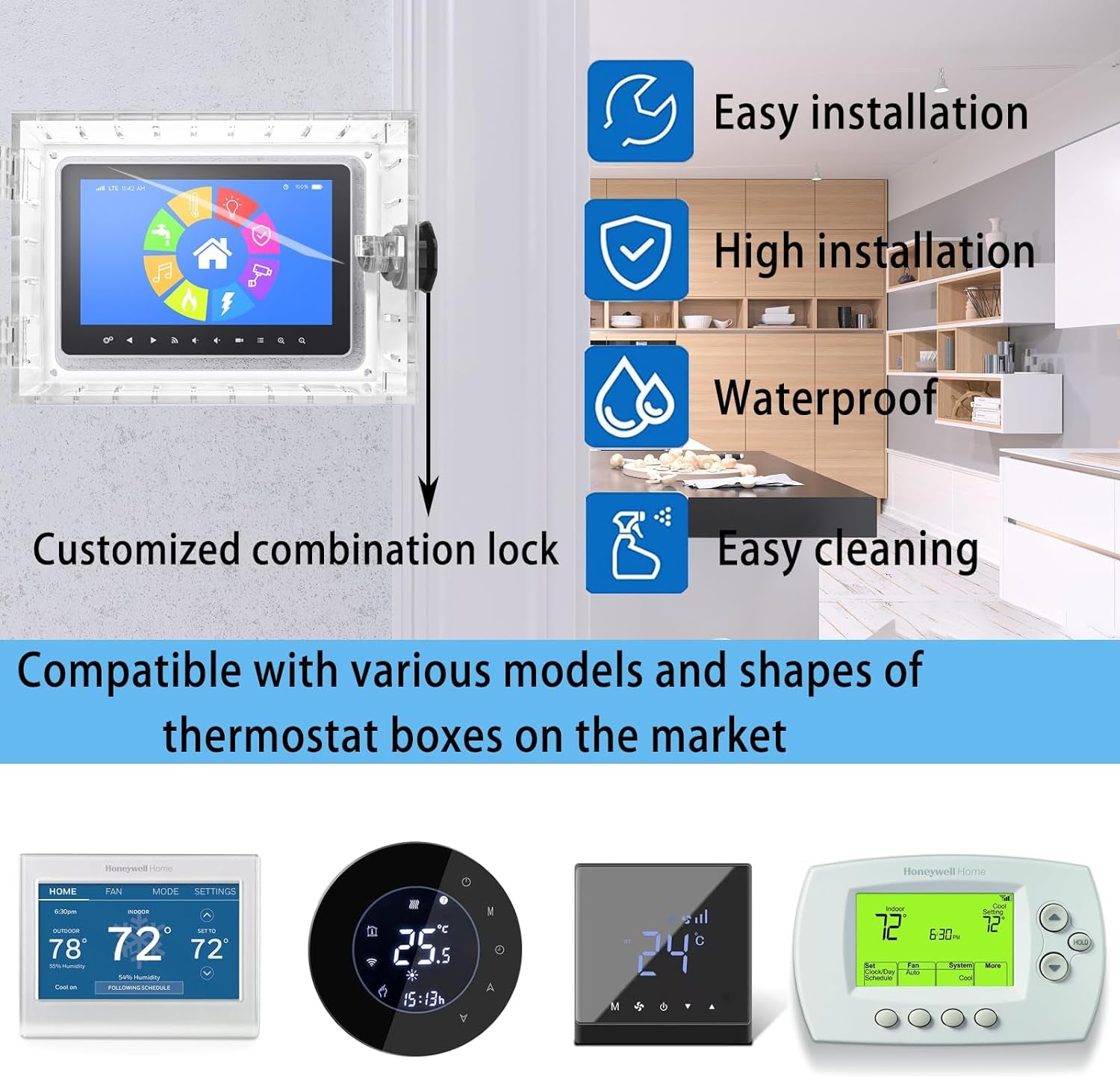 Upgrade Version 2.0 Thermostat Combination Lock Box, Clear Large Thermostat Guard for Wall Thermostats, Thermostat Cover Fits Thermostats 6.5 "H X 4.72 "W X 1.97 "D or Smaller (1 Set)