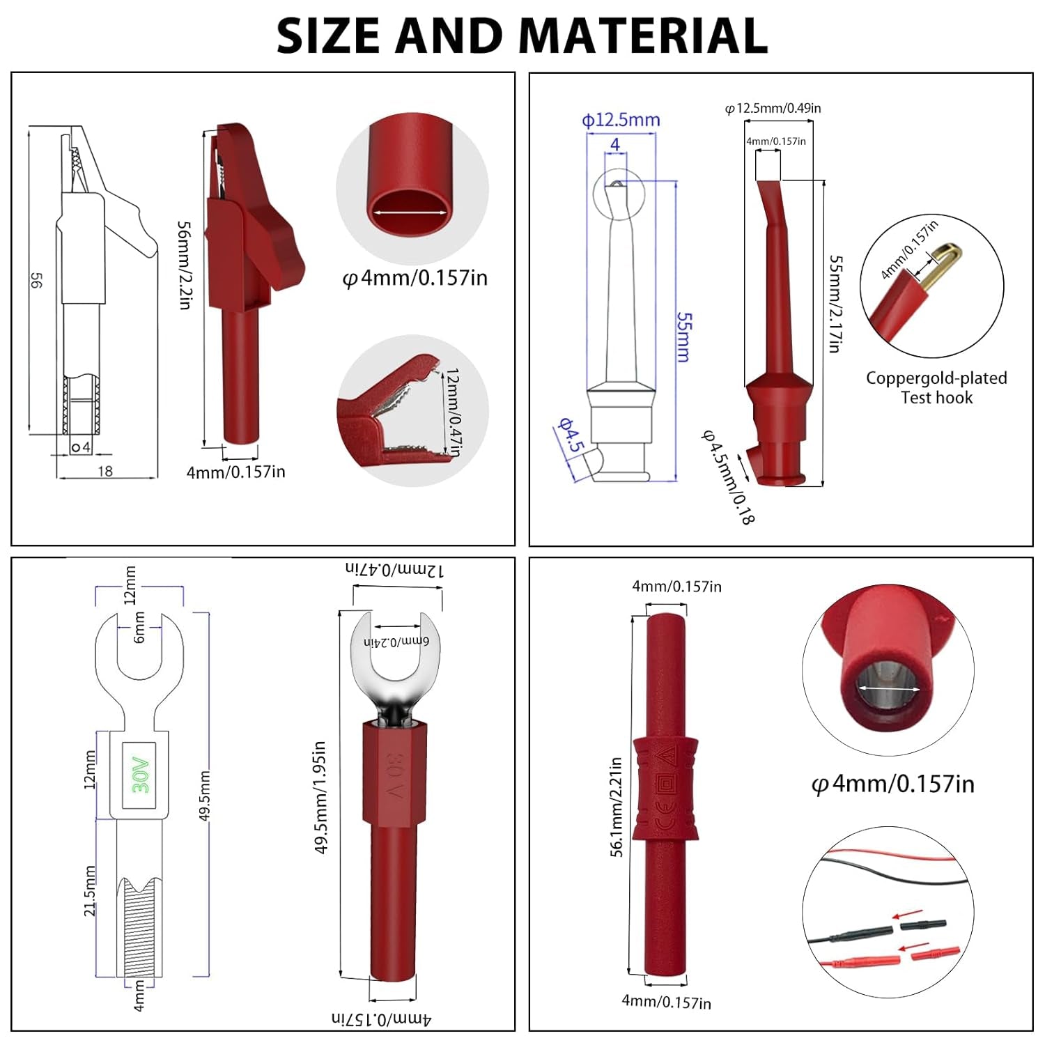 29PCS Multimeter Test Leads Kit with Alligator Clips, Banana Plug Test Leads and Test Probes 1000V 10A CAT III for Fluke/Kaiweets/Innova Multimeter/Voltmeter/Clamp Metert