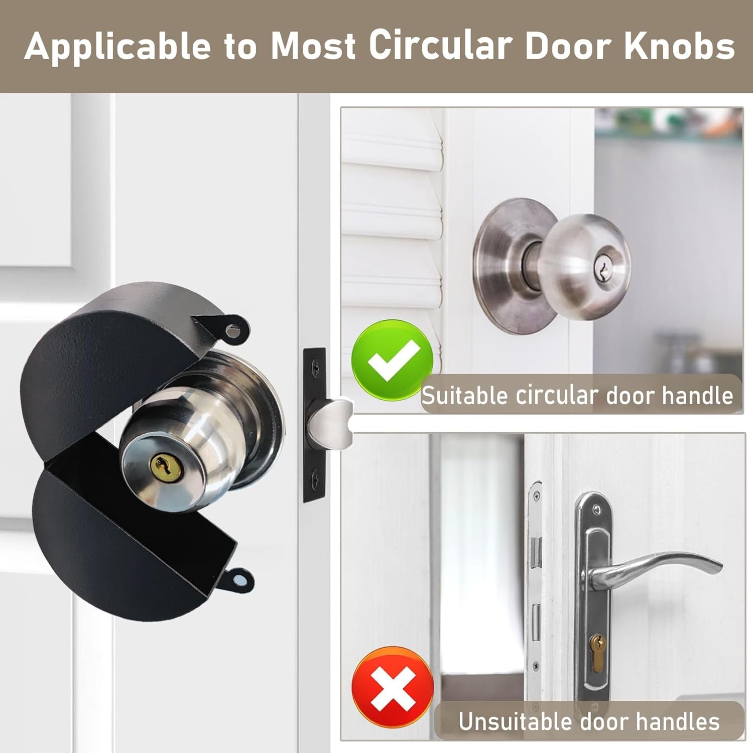 Door Knob Lock Out Device with Padlock, Door Handle Lock - Prevents Turning Door Handles and Entering Keyholes, for Covering Door Handles/Faucets/Valves, Stainless Steel (Black)