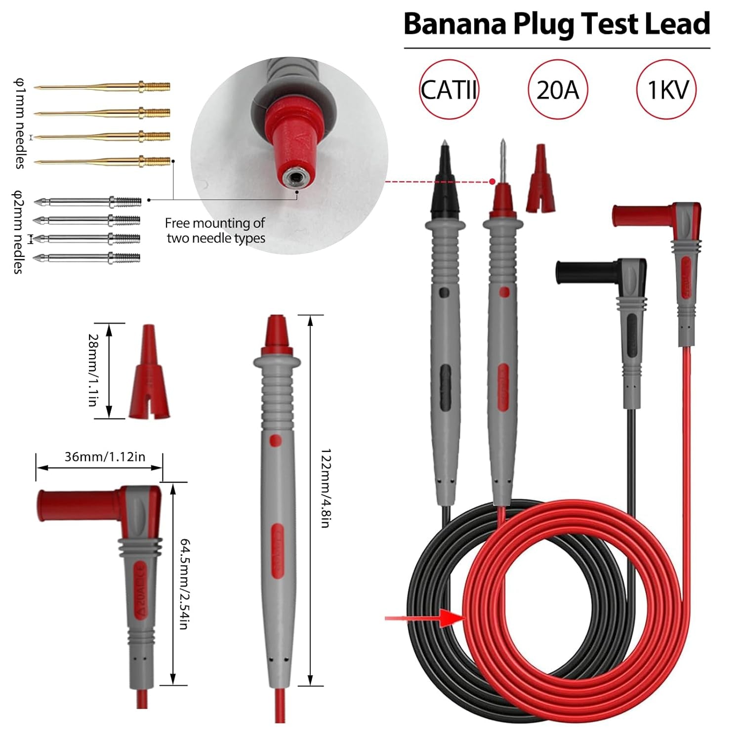 29PCS Multimeter Test Leads Kit with Alligator Clips, Banana Plug Test Leads and Test Probes 1000V 10A CAT III for Fluke/Kaiweets/Innova Multimeter/Voltmeter/Clamp Metert