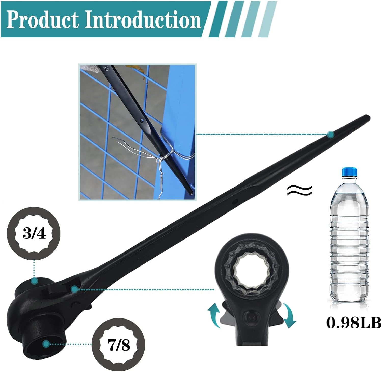 Reversible Ratcheting Wrench,Including 3/4",7/8" or 19Mm,22Mm,12 Point Double Ended Socket Ratcheting Podger Scaffold Spud Wrench（Black）