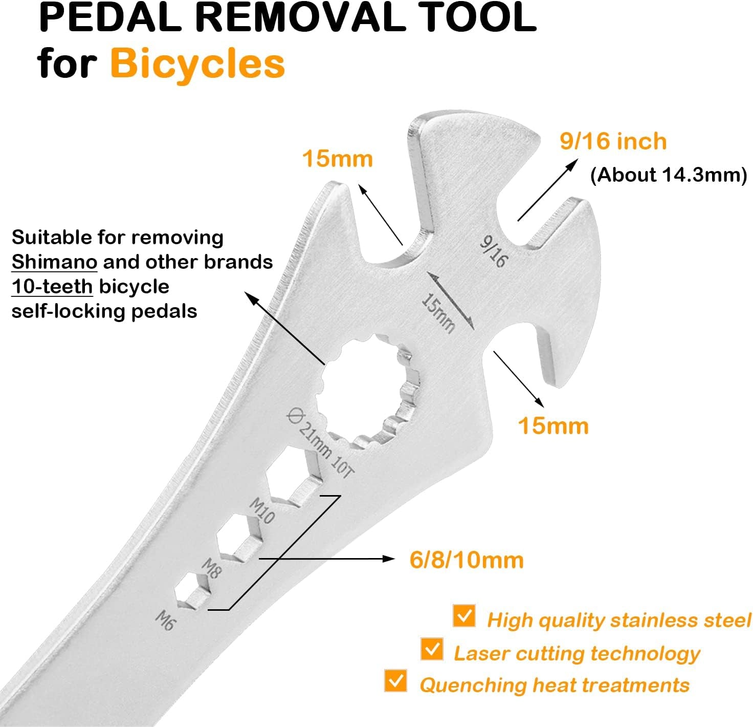 4 in 1 Bicycle Bike Pedal Wrench Bicycle Pedal Removal Tool with 320Mm Extra Long Handle Multifunctional 15Mm 9/16In MTB Pedal Removal Wrench and 6-8-10Mm Hexagon Hole for Biking Maintenance & Repair