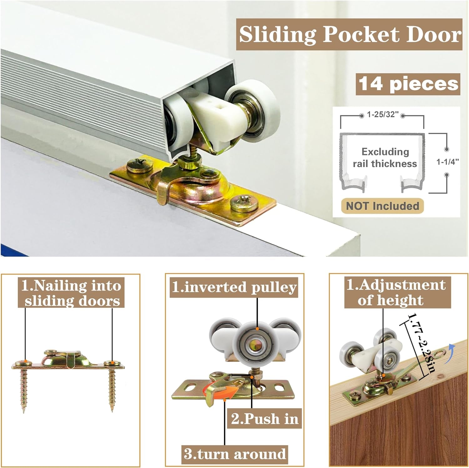 2 Pack Pocket Door Frame Roller,Sliding Pocket Door Top Hanger Rollers Uesd for Johnson Part #1125 & #1500 Hardware Kit, 1" Nylon Ball Bearing Wheels, 200Lbs Weight Capacity