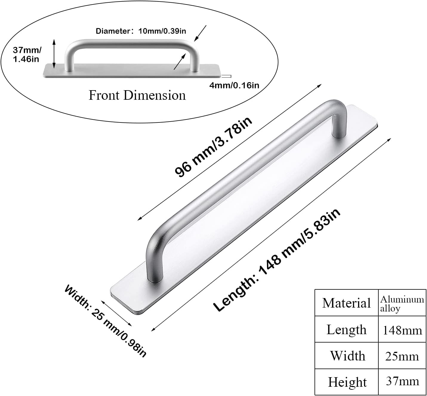 Self-Stick Instant Cabinet Drawer Handles Pulls - 2Pcs Aluminum Alloy Drawer Push Pull Handles Helper with Adhesive Door Handle for Kitchen Cabinet Drawer Window Sliding Closet (5.83", Silver)