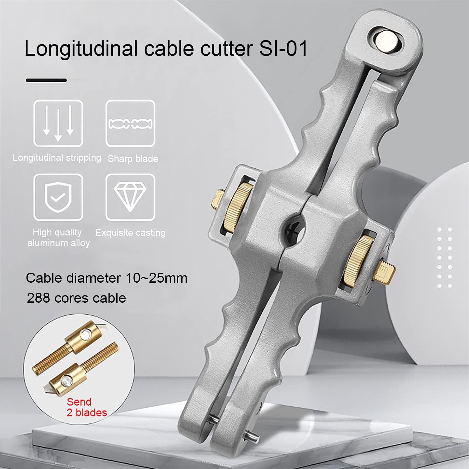 Armored Fiber Optic Cable Stripping Tool Si-01,Longitudinal & Window Cable Peeler, Mid Span Cable Stripper with Adjustable Cutting Depth,2/5" to 1" Diameter (2 Spare Blades)