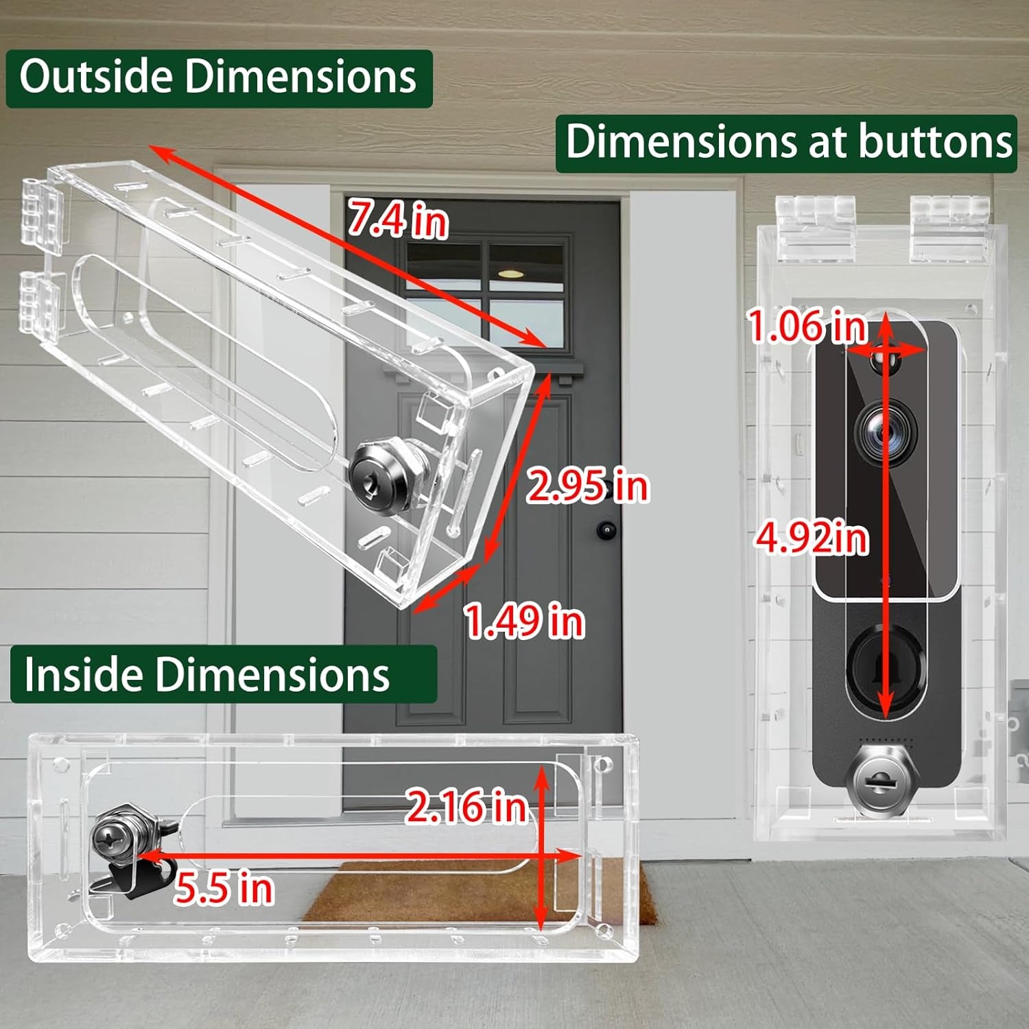 Anti-Theft Video Doorbell Mount Compatible with Most Video Doorbell, Acrylic,Highly Transparent Doorbell Lock Box Kit for Houses, Apartments, Businesses,Fit Doorbell 5.5"X 2.16"X 1.49"Or Small