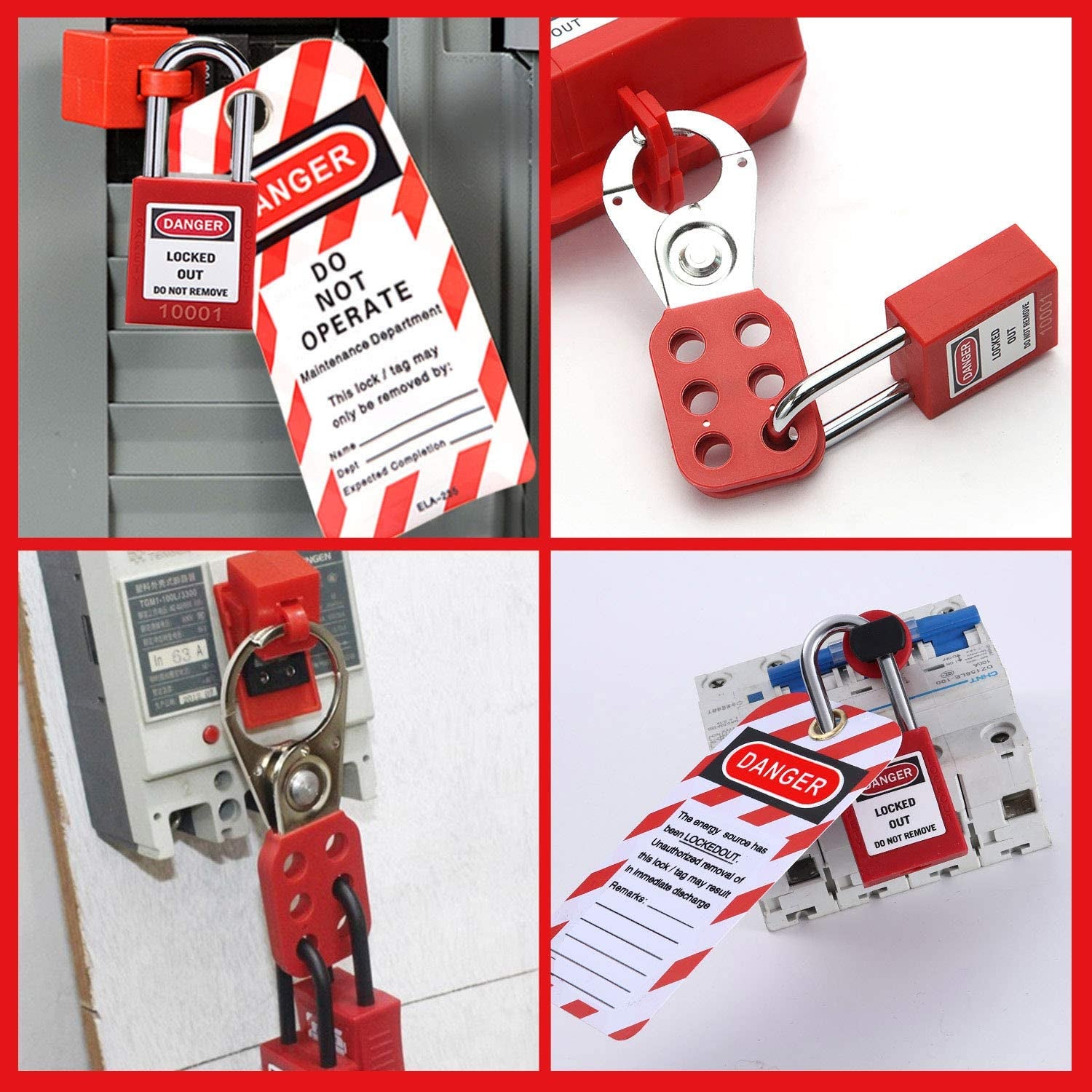 Lockout Tagout Kit Electrical Loto - Group Lockout Hasps, Lockout Tags, Safety Padlocks with Number, Nylon Ties with Pocket Bag(Red Kit)