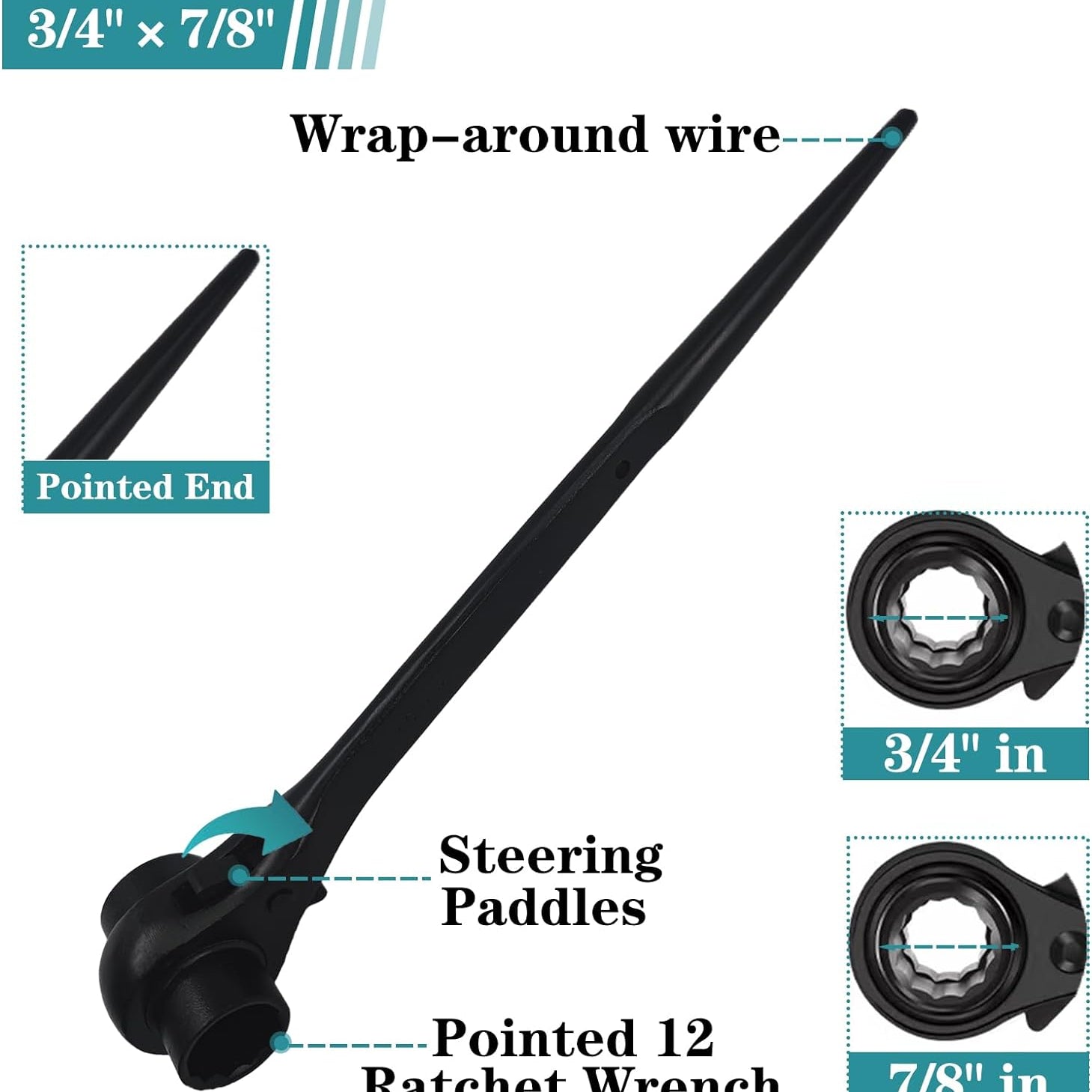 2PC Reversible Ratcheting Wrench Set,Including1/2,2/3",3/4",7/8",15/16",14×17Mm,19×22Mm,19×24Mm,Two Models of Hexagonal Ratchet Wrench and 12 Pointed Ratchet Wrench