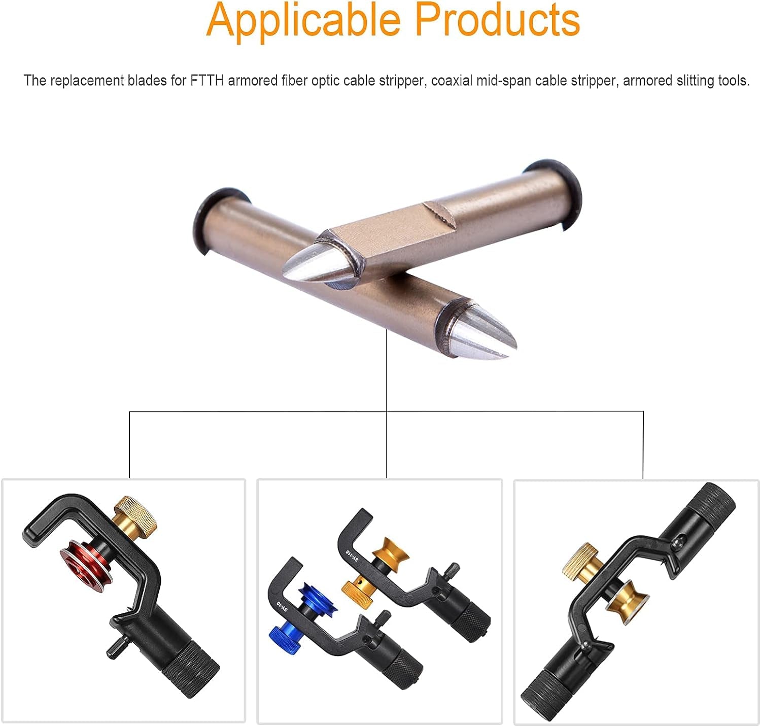 Armored Cable Stripper Replacement Blade Precision Steel Blade That Can Cut Hard Materials without Damaging Internal Fibers for FTTH Armored Fiber Optic Cable Stripper Armored Slitting Tools(2Pcs)
