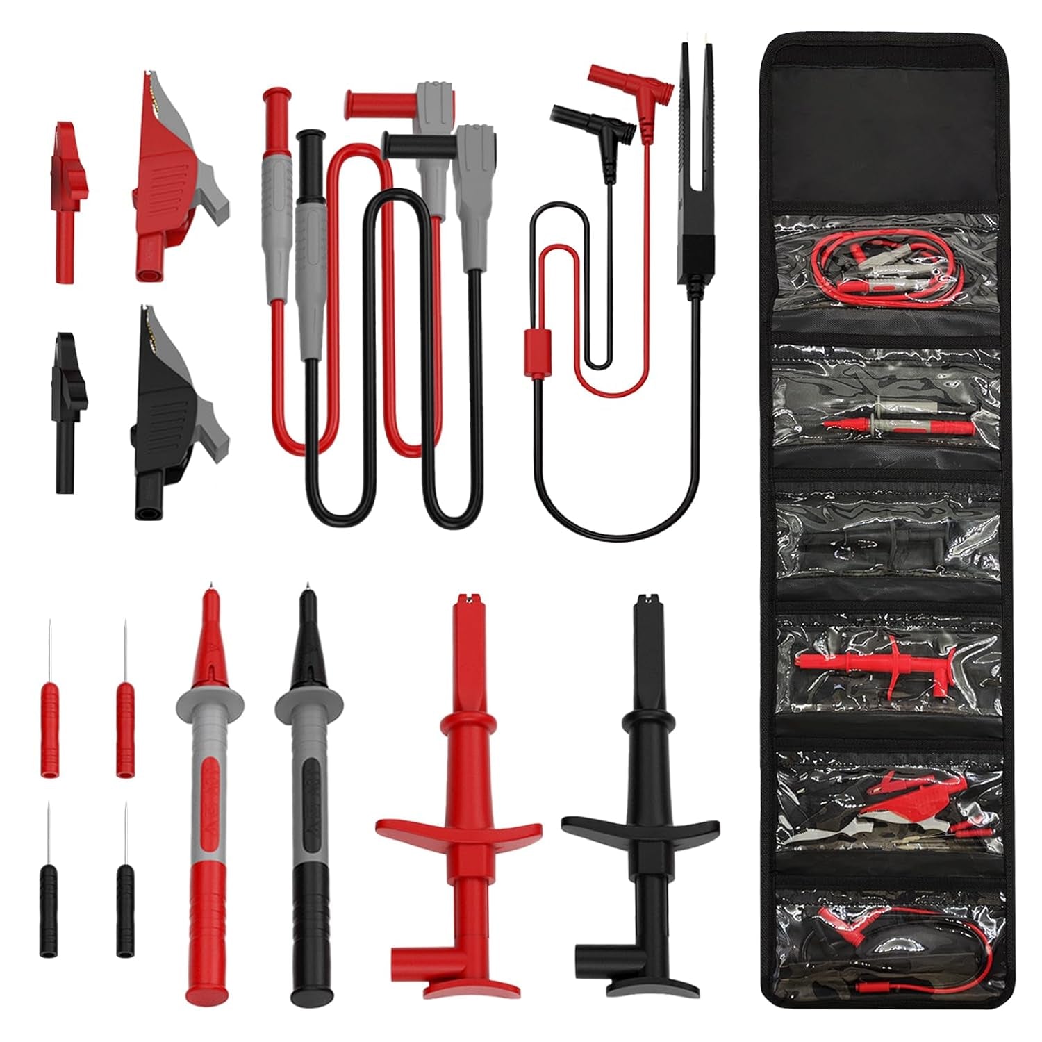 15 Pcs Multimeter Test Leads Kit with Alligator Clips,Test Hook,Test Probe,Tweezer CAT III 1000V & CAT IV 600V 10A for Professional Electrical Testing for Fluke/Astroai/Innova Multimeter,Clamp Meter