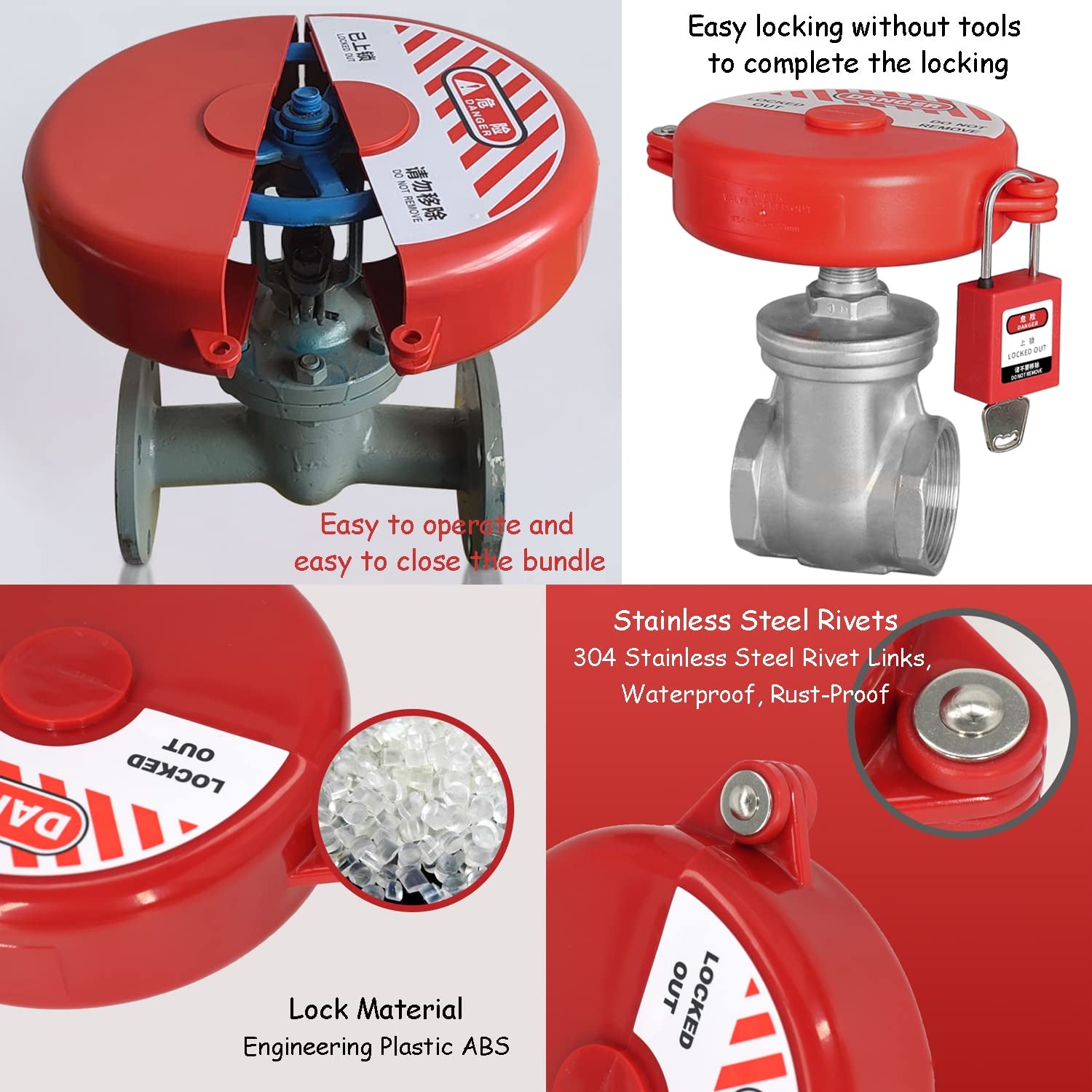 Gate Valve Lockout Device Rotating Plastic Outdoor Water Hose Protector Babyproof 2.5-5In Diameter Valve Handles Red Secure for Water Spigot Faucet Knob Oil Natural Gas Propane Tank Lock Outdoor