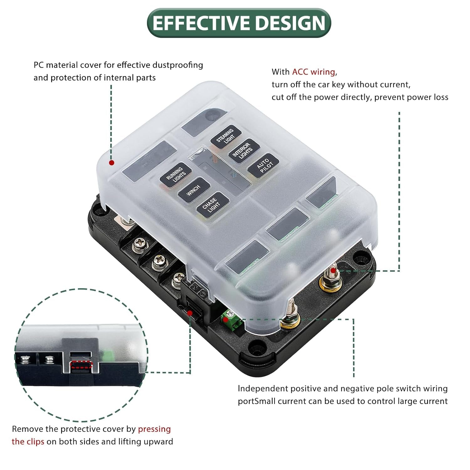 12V Fuse Block with Relay, Automotive 6 Circuits Fuse and Relay Box with Acc Interface, Universal Fuse Block and Relay Kit with LED Warning for Cars Trucks Marine Boat DC 12-24V