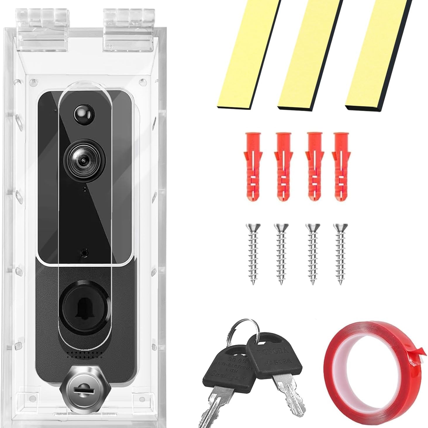 Anti-Theft Video Doorbell Mount Compatible with Most Video Doorbell, Acrylic,Highly Transparent Doorbell Lock Box Kit for Houses, Apartments, Businesses,Fit Doorbell 5.5"X 2.16"X 1.49"Or Small