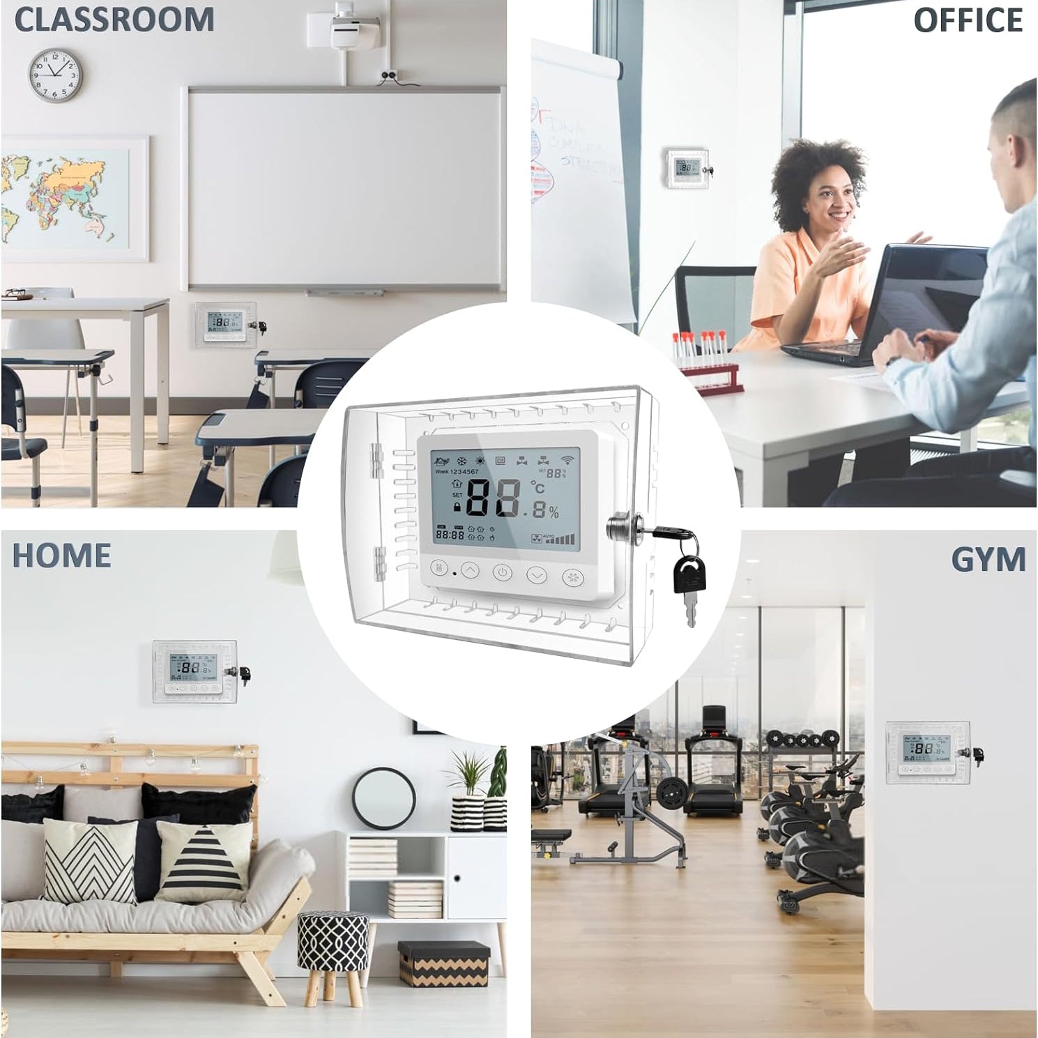 Thermostat Lock Box with Key, Clear Thermostat Cover with Lock for Thermostat on Wall, Thermostat Guard, Universal Thermostat Lock Box Fits Thermostats 4.8"H X 6" W or Smaller