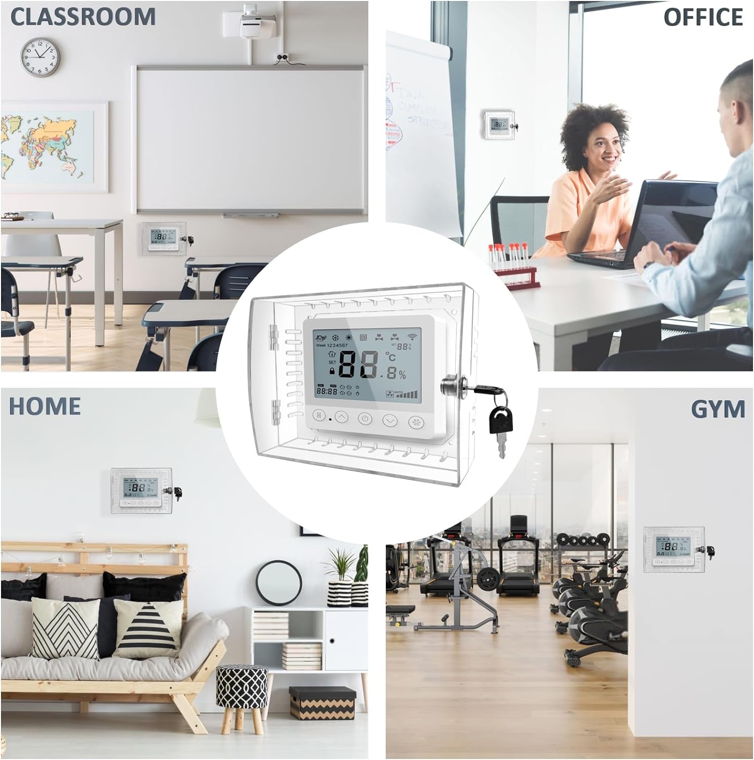 Thermostat Lock Box with Key, Clear Thermostat Cover with Lock for Thermostat on Wall, Thermostat Guard, Universal Thermostat Lock Box Fits Thermostats 4.8"H X 6" W or Smaller