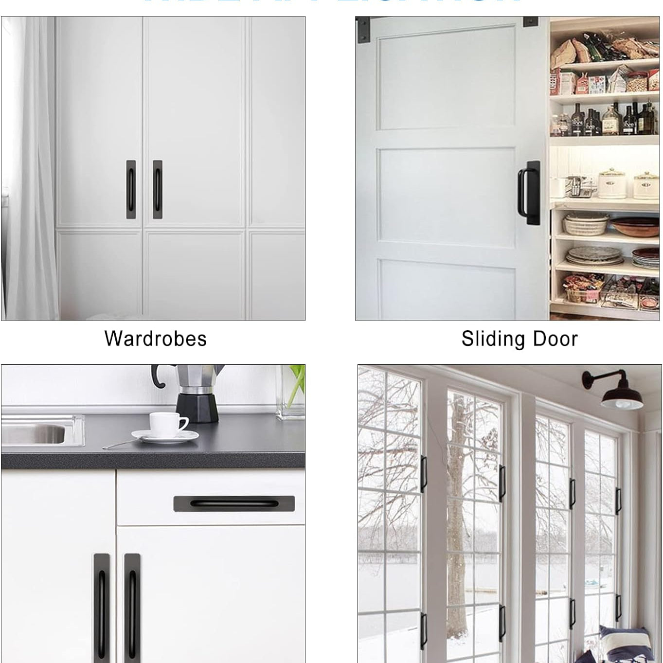 Adhesive Cabinet Door Handles Pulls - 2Pcs Stick on Handle No Drilling Shower Door Handle, Self Stick Cabinet Handles for Kitchen Cabinet Drawer Window Sliding Screen Door (148Mm, Black)