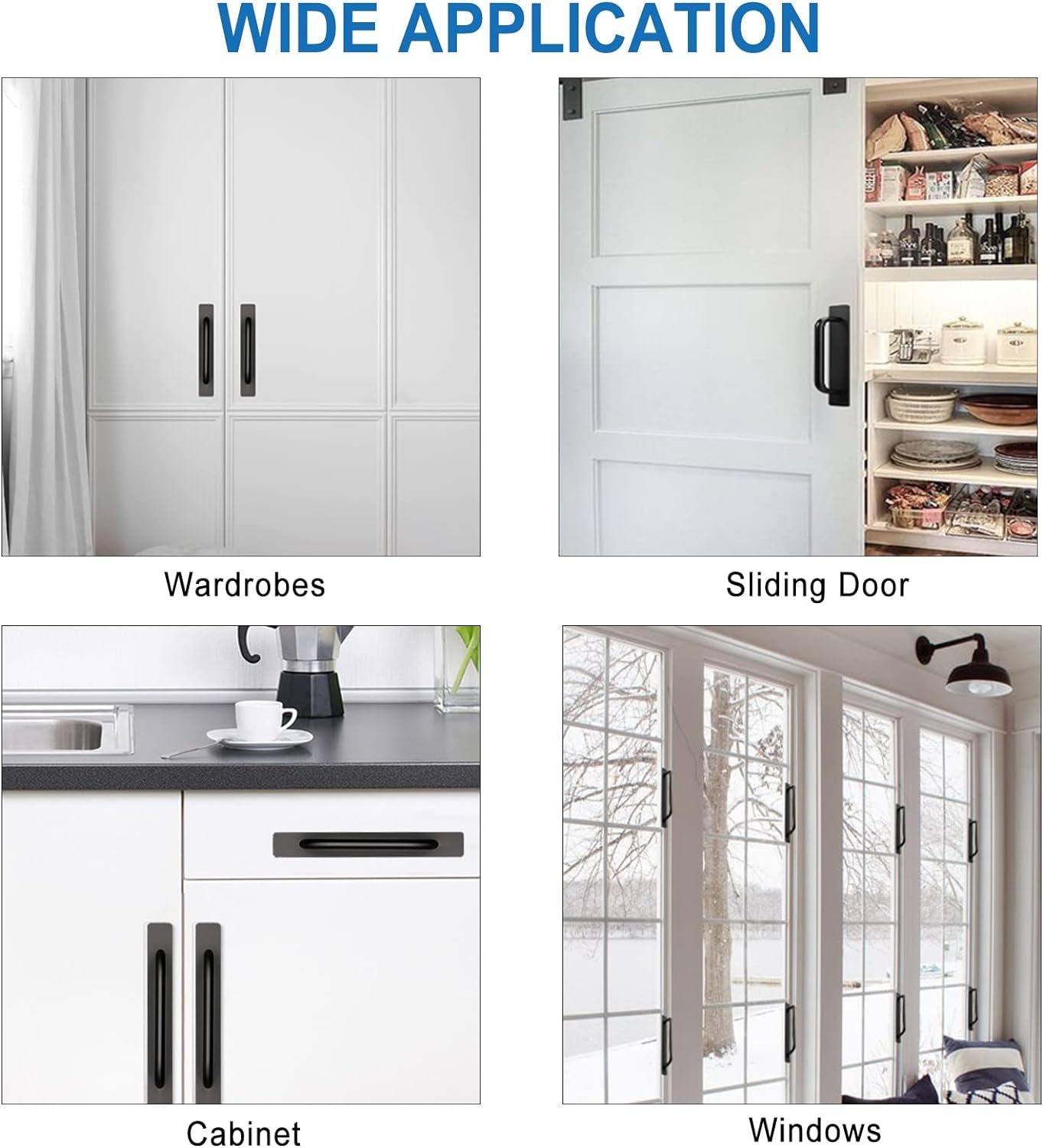 Adhesive Cabinet Door Handles Pulls - 2Pcs Stick on Handle No Drilling Shower Door Handle, Self Stick Cabinet Handles for Kitchen Cabinet Drawer Window Sliding Screen Door (148Mm, Black)
