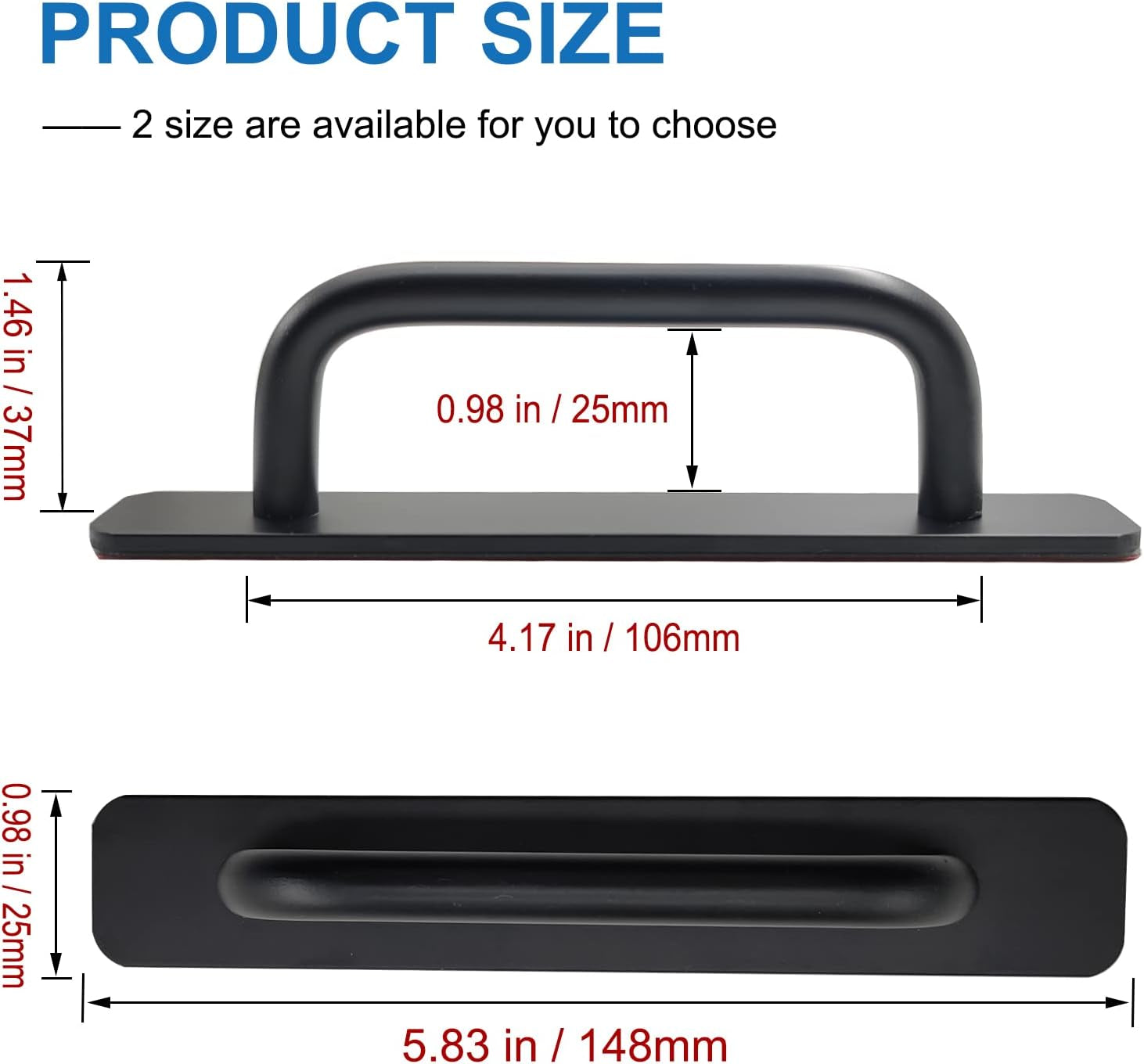 Adhesive Cabinet Door Handles Pulls - 2Pcs Stick on Handle No Drilling Shower Door Handle, Self Stick Cabinet Handles for Kitchen Cabinet Drawer Window Sliding Screen Door (148Mm, Black)