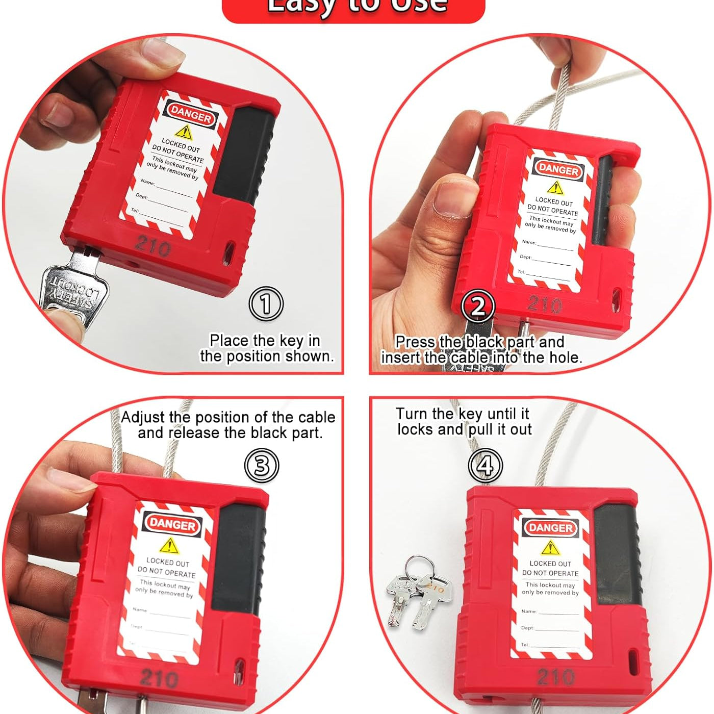 Lockout Tagout Cable Lock - 3.3Ft Adjustable Cable Lock, Steel Cable Lock with Vinyl Coating, Loto Cable for Lock Out Tag Out, Premium Grade, OSHA Compliant 0.16" Diameter,