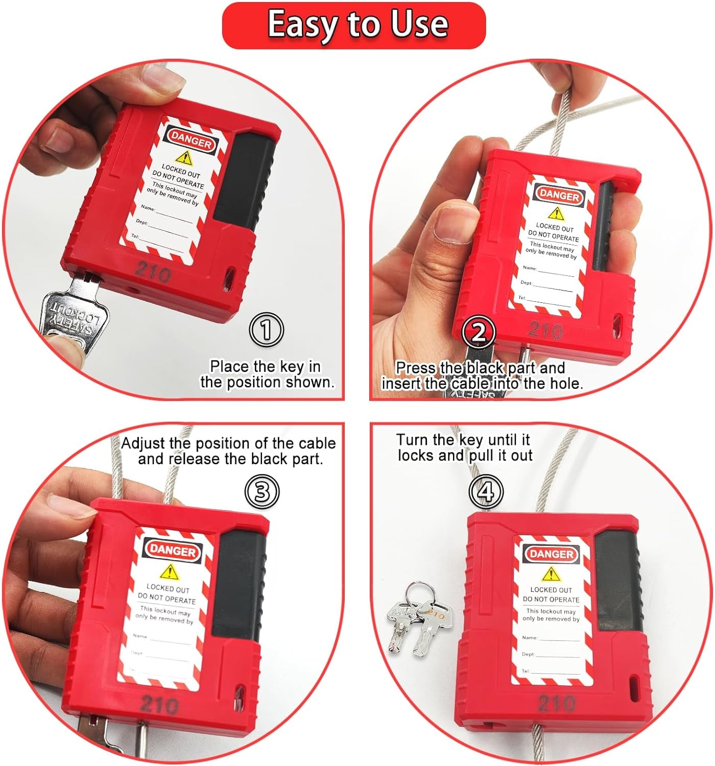 Lockout Tagout Cable Lock - 3.3Ft Adjustable Cable Lock, Steel Cable Lock with Vinyl Coating, Loto Cable for Lock Out Tag Out, Premium Grade, OSHA Compliant 0.16" Diameter,