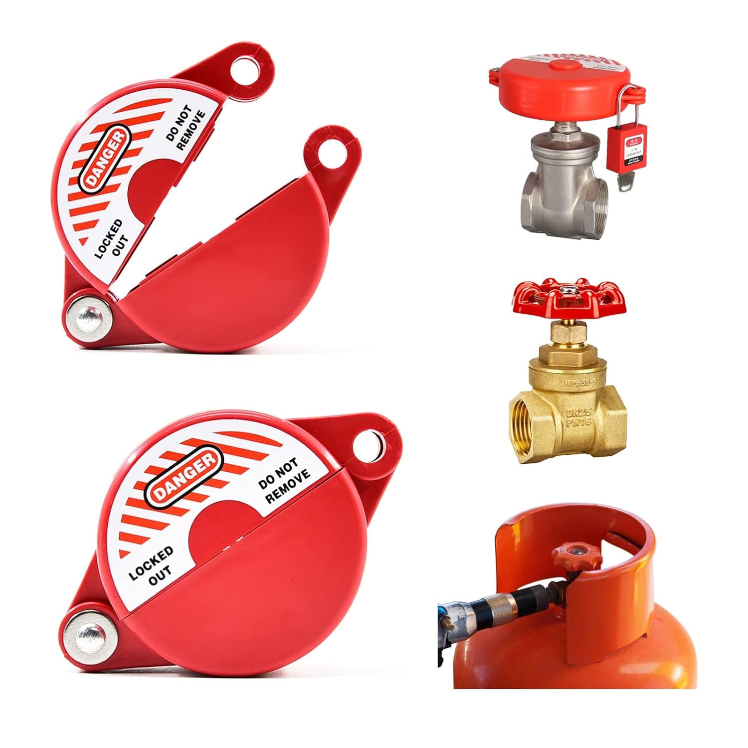 Gate Valve Lockout Device | 1 to 2-1/2 Inch Dia | 2 Pack | Hose Bib, Gas, Propane Tank, Water Spigot and Faucet Locks Outdoor | Red for Professional and Industrial Use