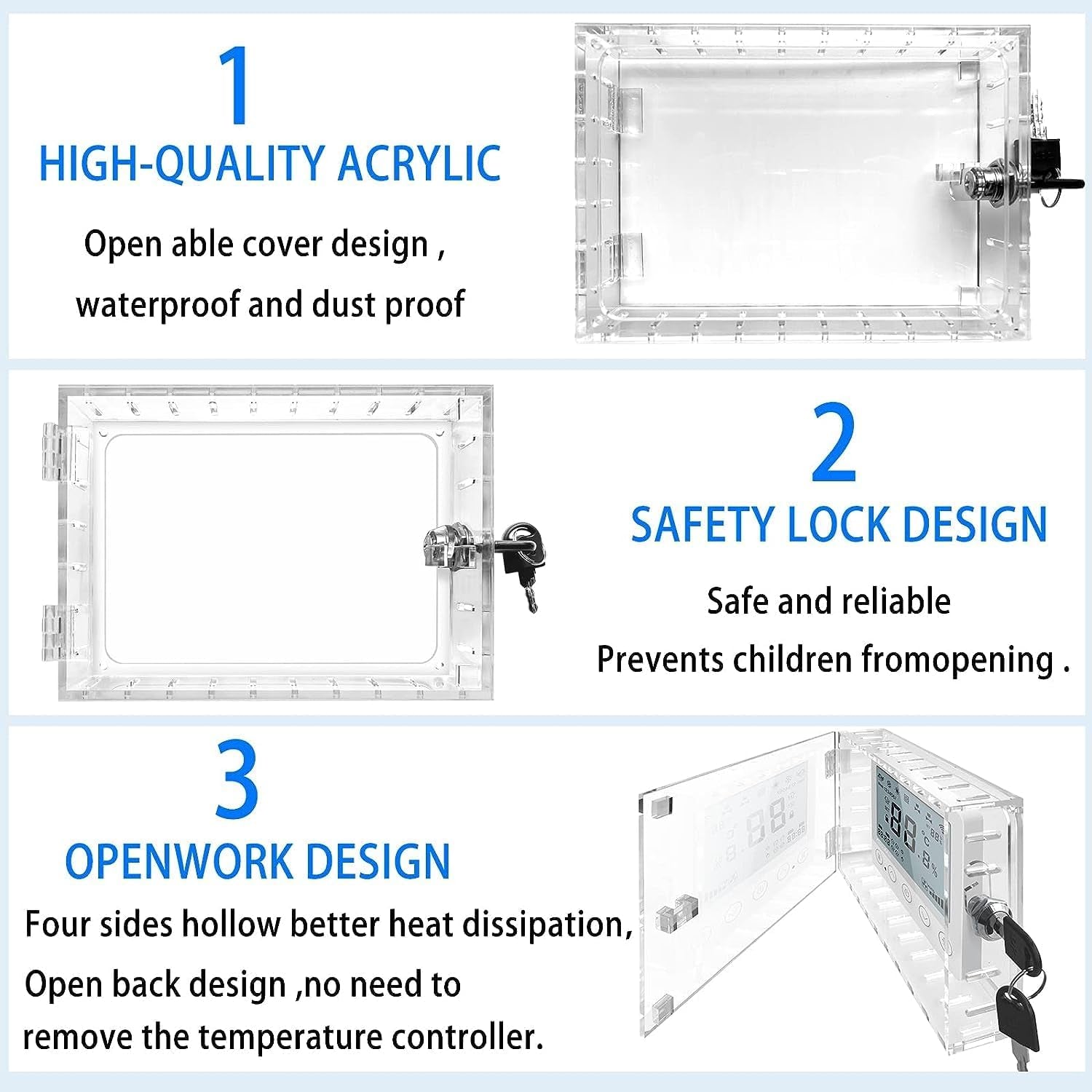 2PCS Large Thermostat Lock Box Cover with Key,Clear Thermostat Cover with Lock Fits Honeywell Thermostat on Wall,Ac Lock Box Cover with Key Fits Thermostats 6.5" W X5.0"H or Smaller