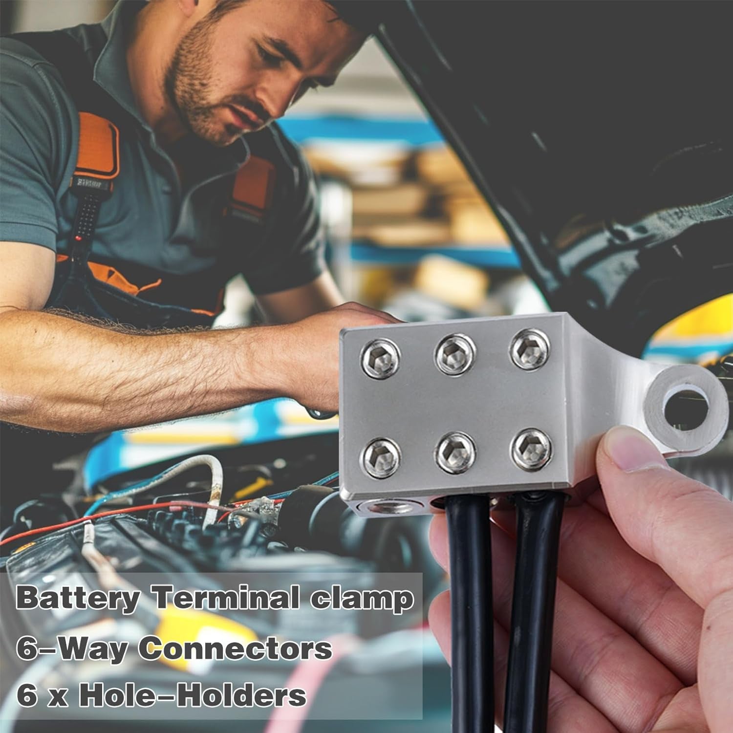 Post Battery Terminals 8 AWG up to 4/0 AWG Gauge, 6-Way Connectors for Lithium or AGM Lead Acid Battery with Bolt, M10 or 3/8”-16