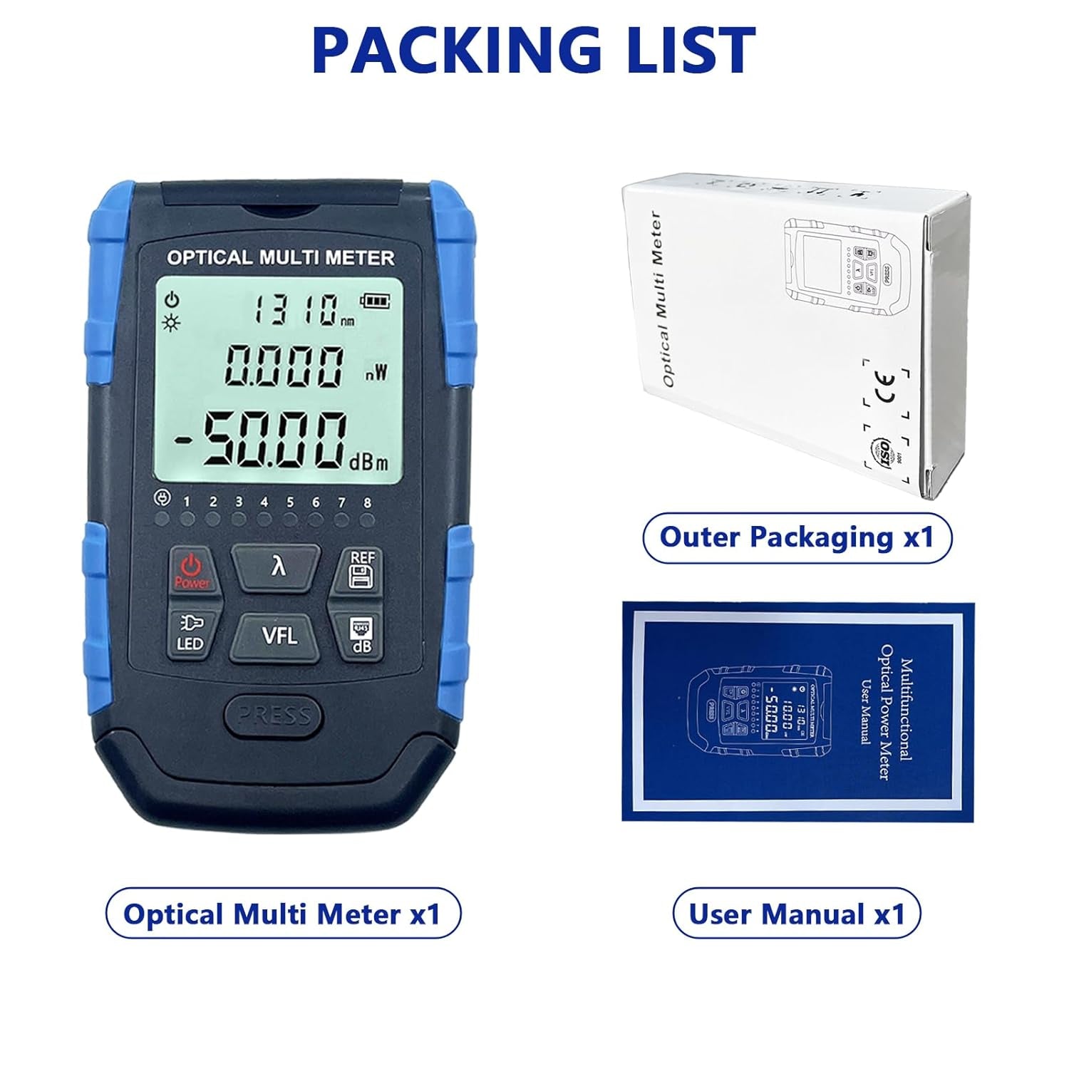 5-In-1 Fiber Tester - Fiber Optic Cable Tester, Portable Optical Power Meter with Fiber Optic Light, Optic Fiber Power Meter FC/SC/ST Universal Interface