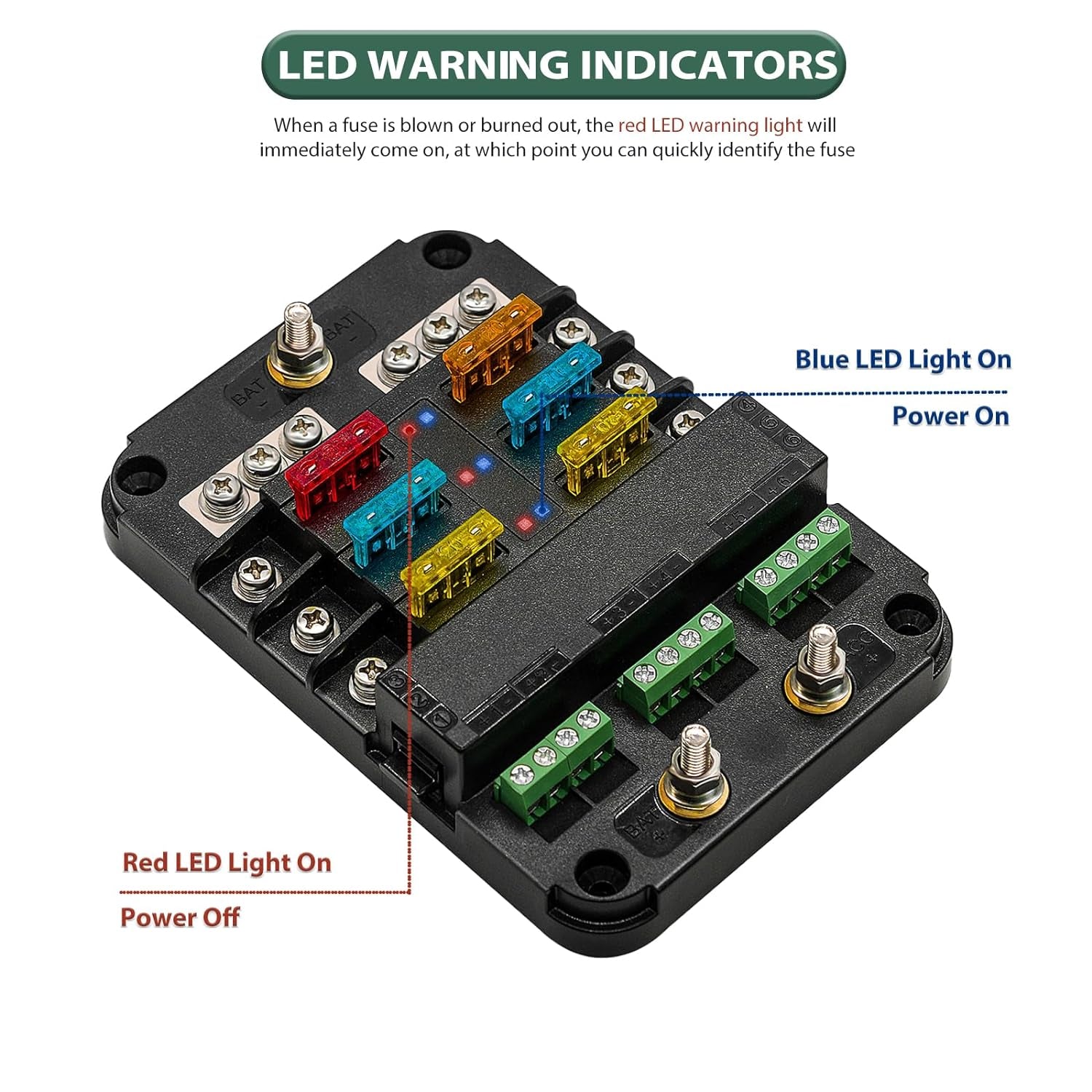 12V Fuse Block with Relay, Automotive 6 Circuits Fuse and Relay Box with Acc Interface, Universal Fuse Block and Relay Kit with LED Warning for Cars Trucks Marine Boat DC 12-24V