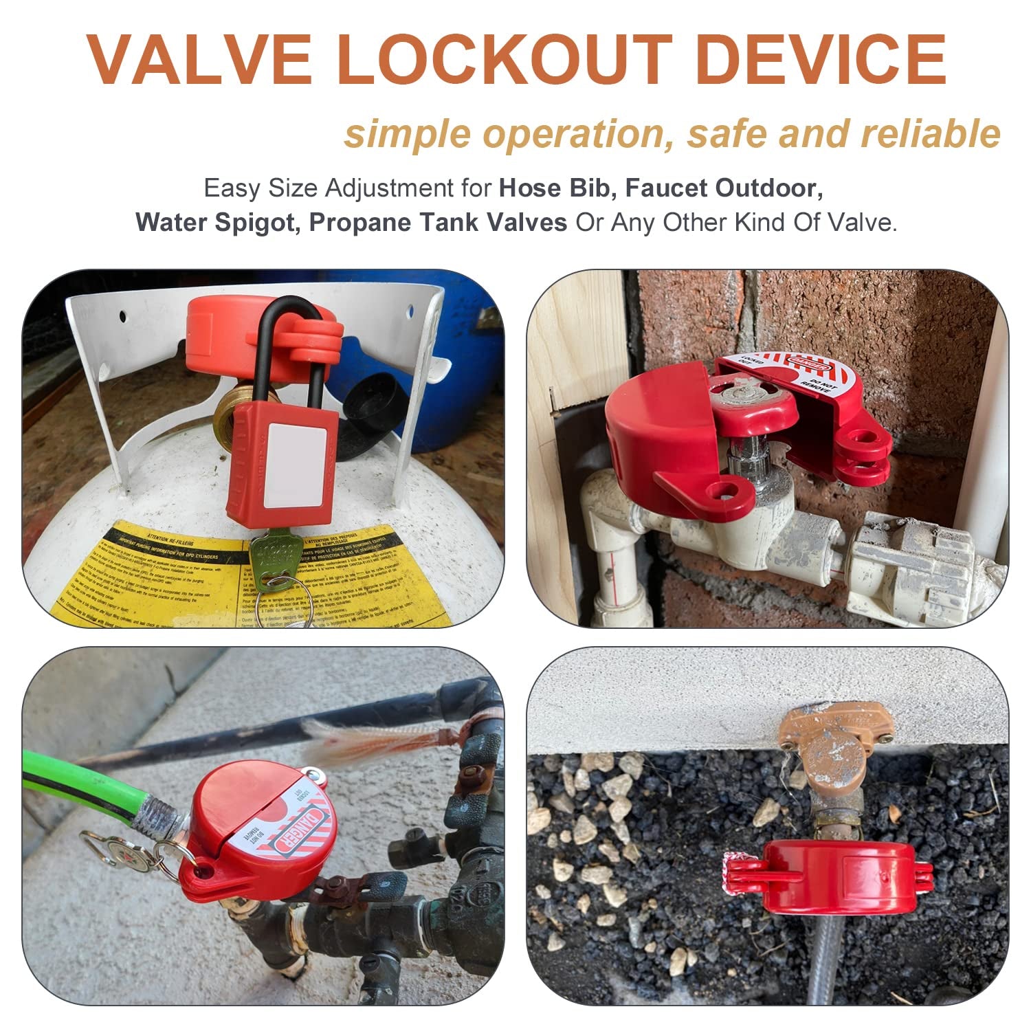 Gate Valve Lockout Device 2Pack Rotating Plastic Outdoor Water Hose Protector Babyproof 1-2.5In Diameter Valve Handles Red Secure for Water Spigot Faucet Knob Oil Natural Gas Propane Tank Lock Outdoor