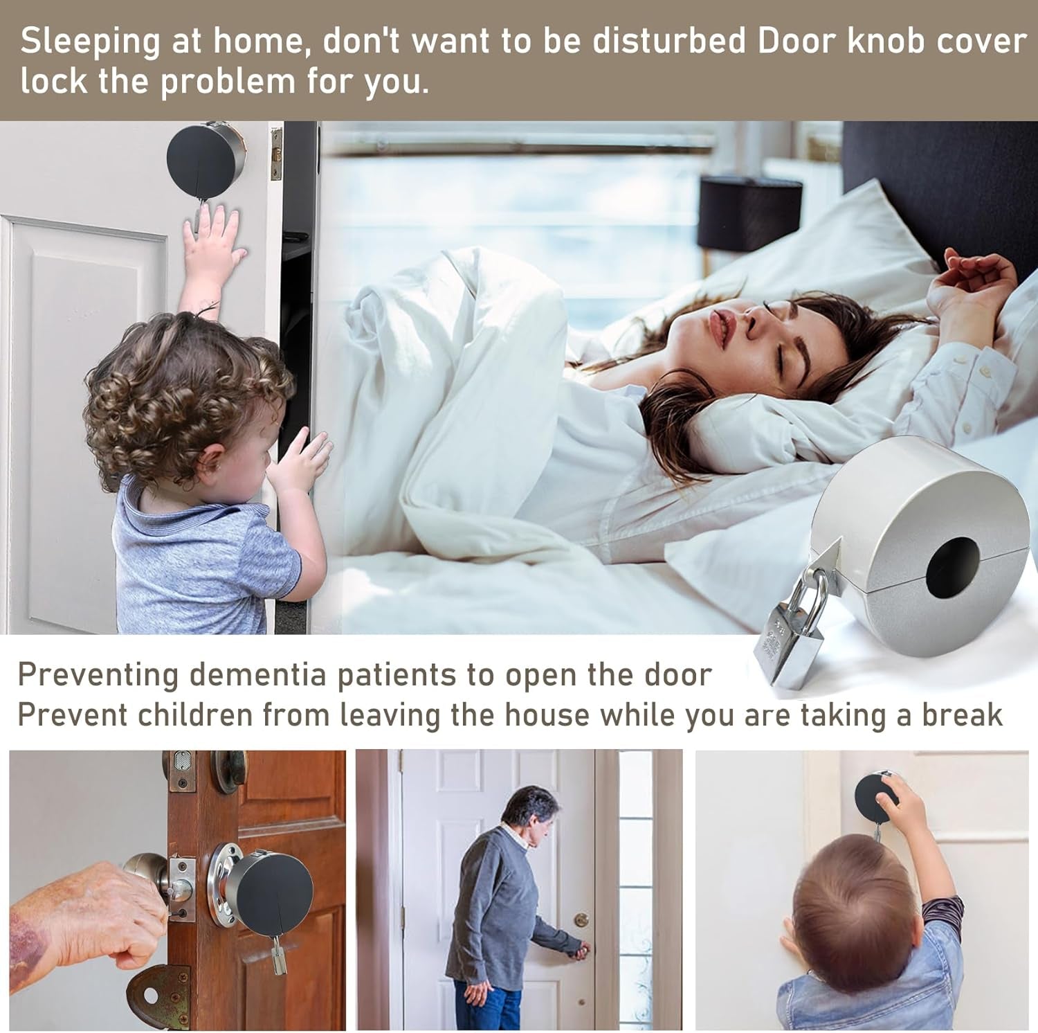 Door Knob Lock Out Device with Padlock, Door Handle Lock - Protects Door Handles from Turning and Entering Keyholes, for Covering Door Handles/Faucets/Valves, Stainless Steel (Silver)