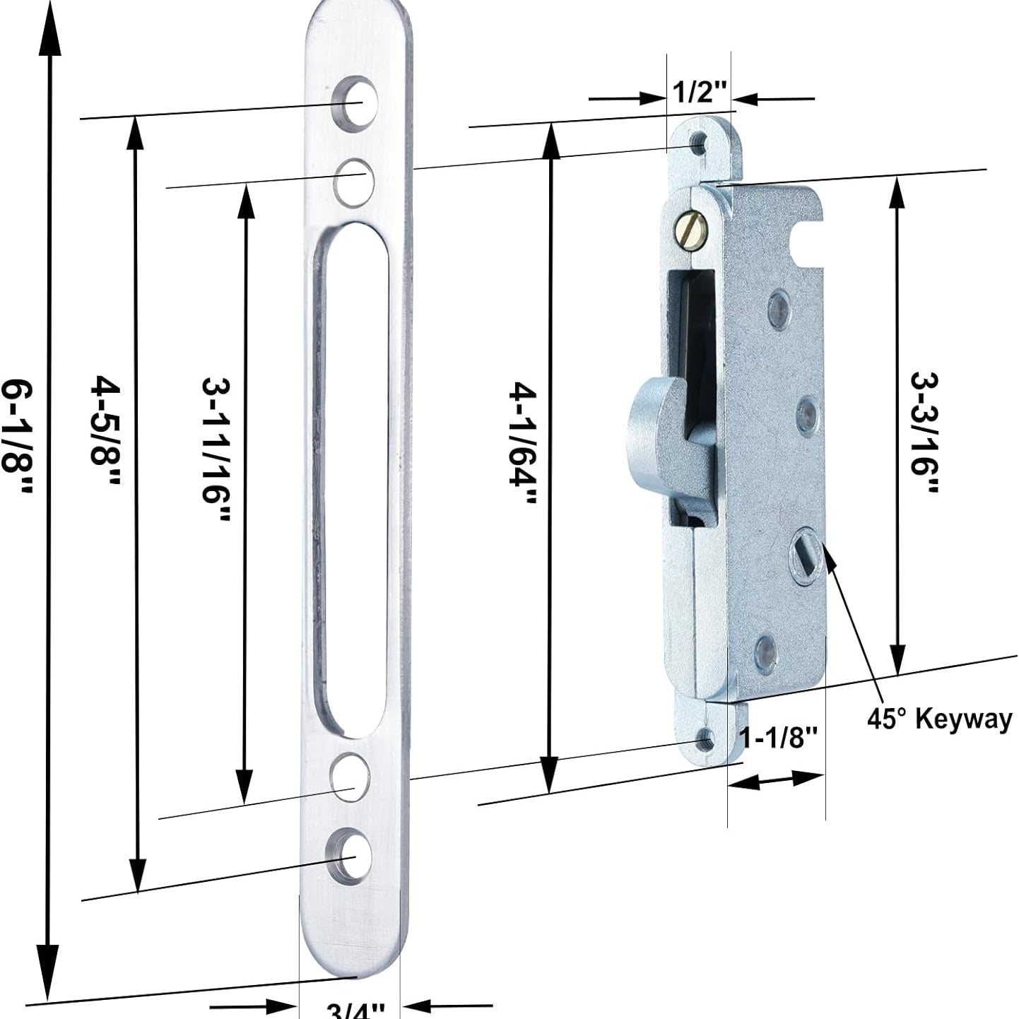 Patio Sliding Door Handle Set with Mortise Lock, Perfect Replacement Sliding Door Handle with Key Lock Fits Patio Doors Thickness 1-1/2" to 1-3/4", 3-15/16" Screw Hole Spacing, Reversible Design