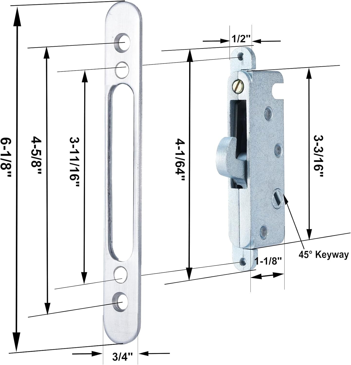 Patio Sliding Door Handle Set with Mortise Lock, Perfect Replacement Sliding Door Handle with Key Lock Fits Patio Doors Thickness 1-1/2" to 1-3/4", 3-15/16" Screw Hole Spacing, Reversible Design