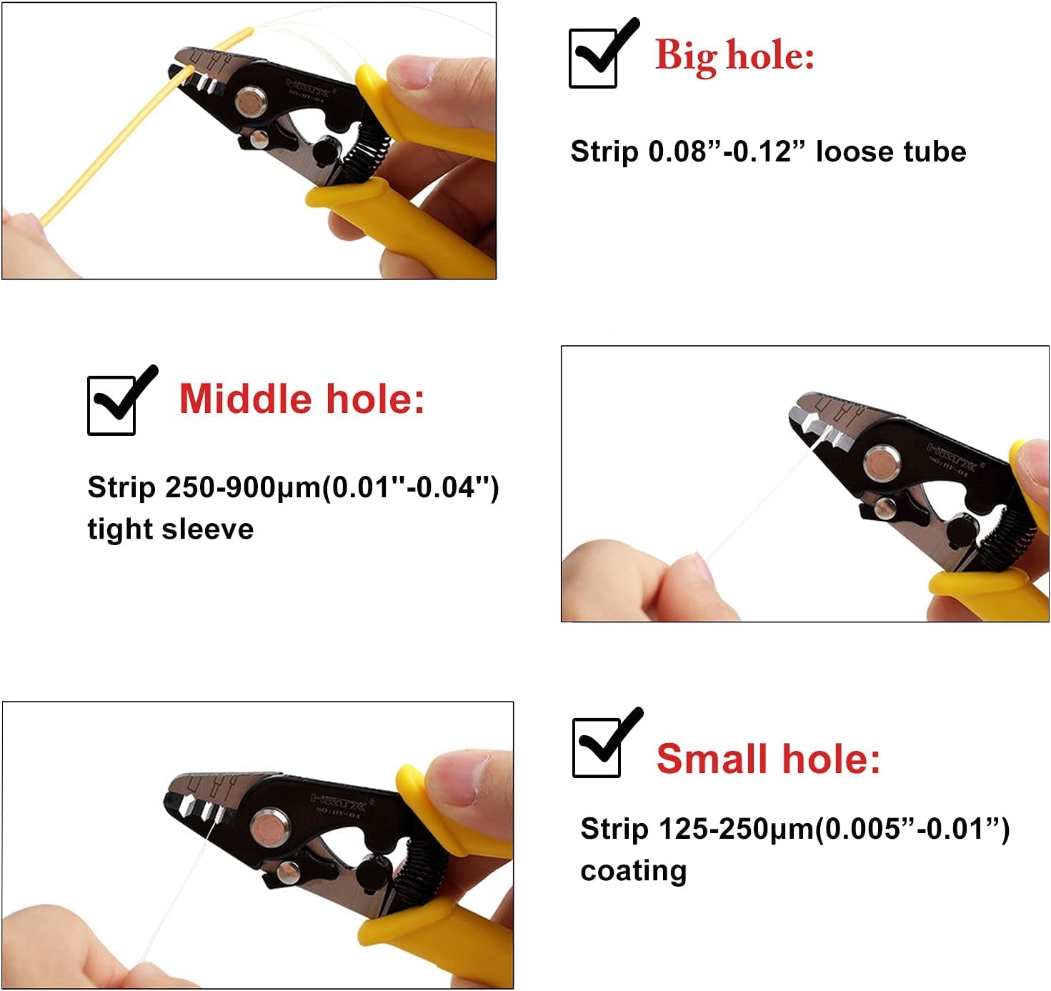 6" Fiber Optic Stripper 3 Hole,Precision Wire Cutter/Wire Stripper for Installers and Electricians,Safe¬ Hurt Nm Cable Wire Fiber Strippers with Small Adjustment Wrench