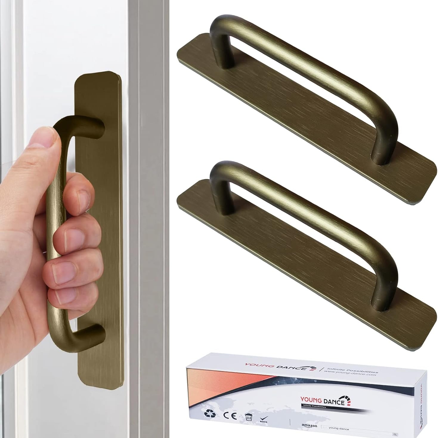 Self-Stick Instant Cabinet Drawer Handles Pulls - 2Pcs Aluminum Alloy Drawer Push Pull Handles Helper with Adhesive Door Handle for Kitchen Cabinet Drawer Window Sliding Closet (5.83", Brushed Bronze)