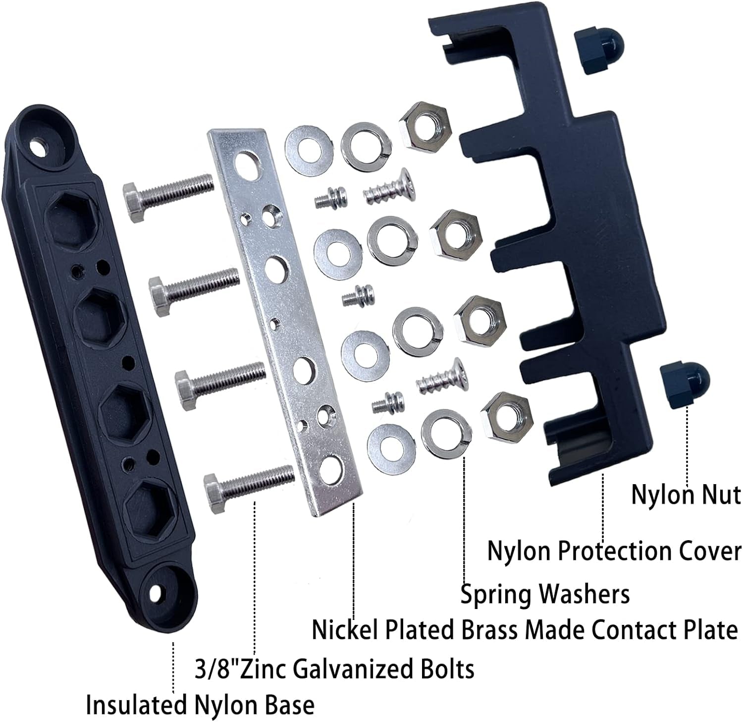 250A 12V Busbar 3/8" Power Distribution Block 4 Studs Junction Block Automotive Marine Battery Busbar Terminal Block with Cover 12 Volt Negative&Positive