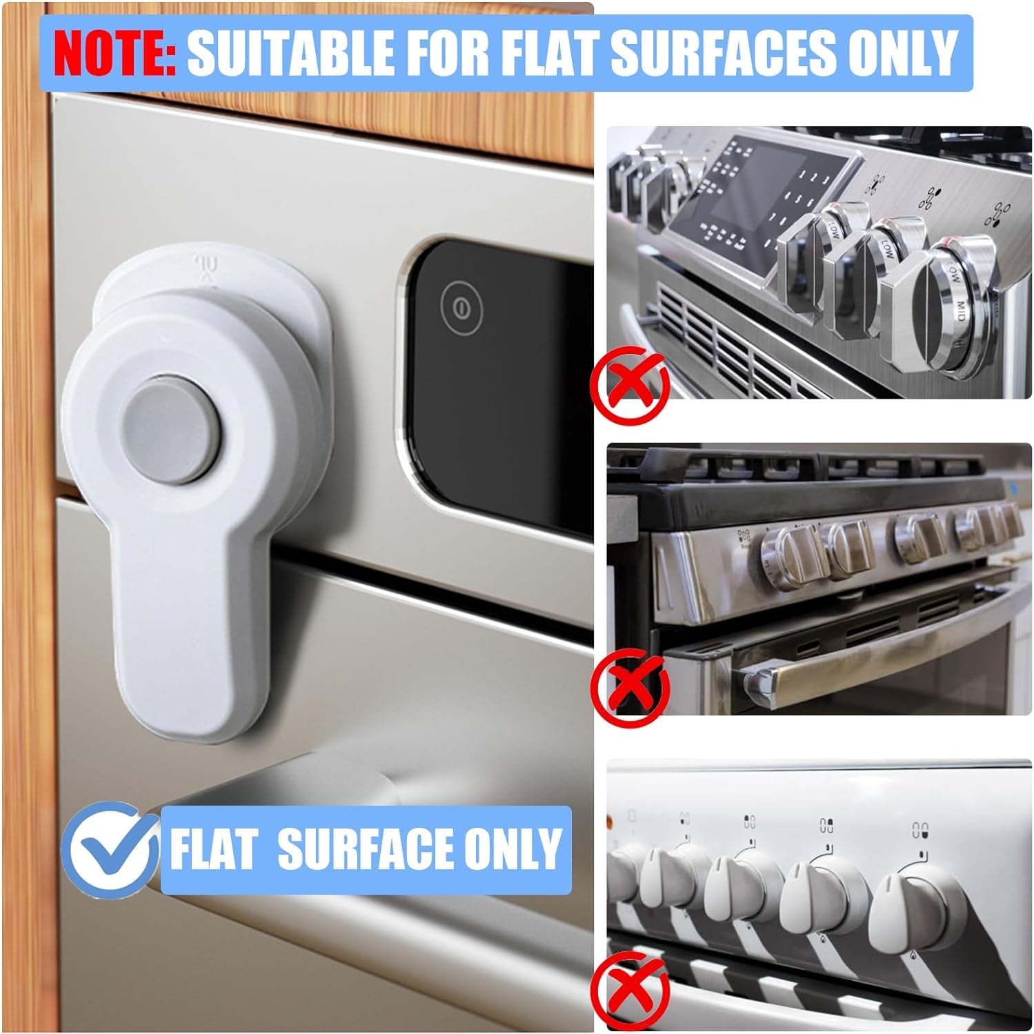 2Pcs Childproof Oven Door Lock, Oven Front Lock Easy to Install and Use Durable and Heat-Resistant Material No Tools Need or Drill (White)