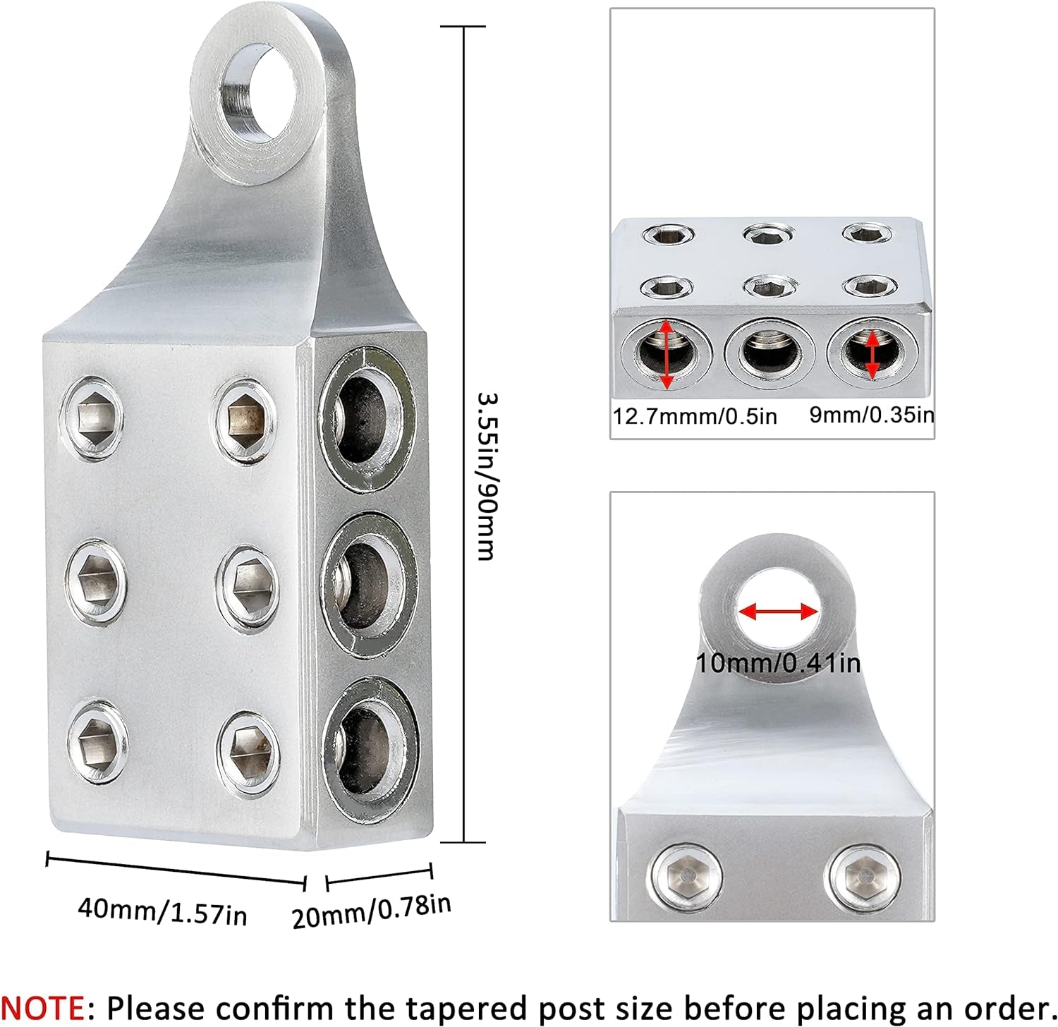 Post Battery Terminals 8 AWG up to 4/0 AWG Gauge, 6-Way Connectors for Lithium or AGM Lead Acid Battery with Bolt, M10 or 3/8”-16