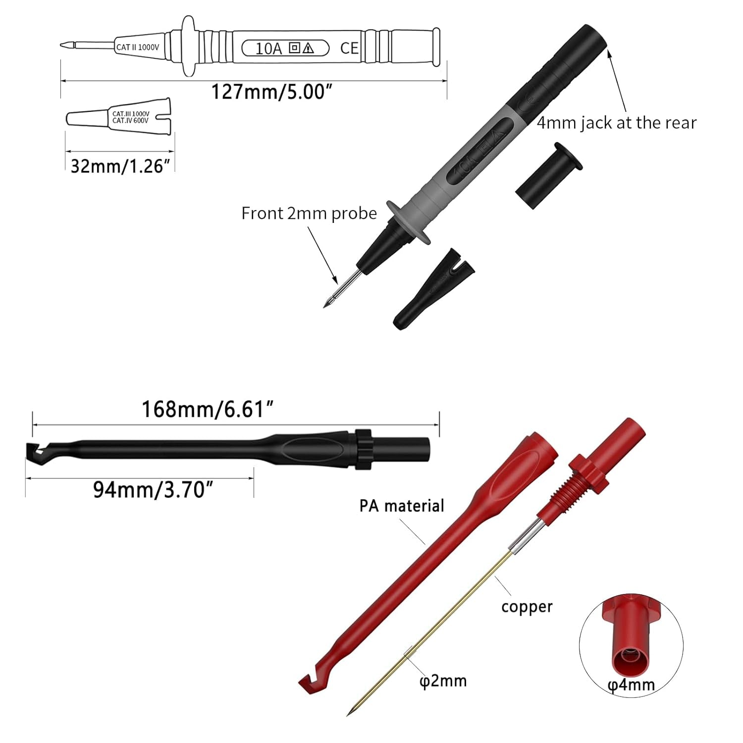 12Pc Multimeter Test Leads,Test Leads with Alligator Clips,Test Hook,Banana Plug Leads,Telescopic Testing Hook,Suitable for Fluke, Kaiweets, Innova Multimeter, Voltmeter, Clamp Meter