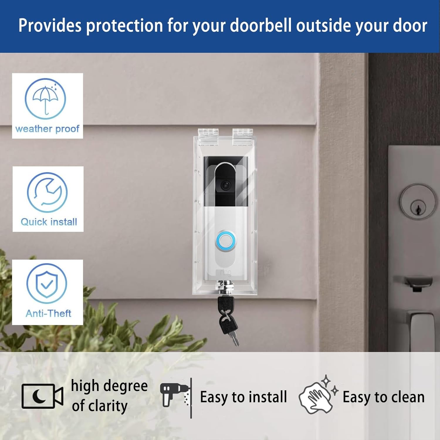 Anti-Theft Video Doorbell Mount Compatible with Most Video Doorbell, Acrylic, Highly Transparent Doorbell Lock Box Kit for Houses, Apartments, Businesses, Need to Drill