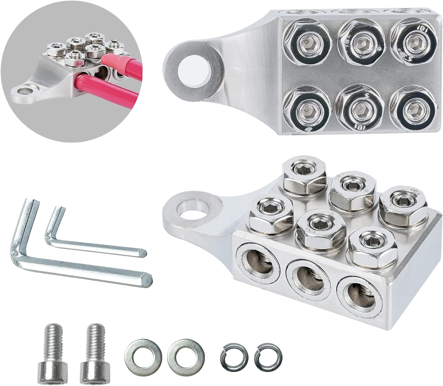 Post Battery Terminals 8 AWG up to 4/0 AWG Gauge, 12-Way Connectors for Lithium or AGM Lead Acid Battery with Bolt, M10 or 3/8”-16