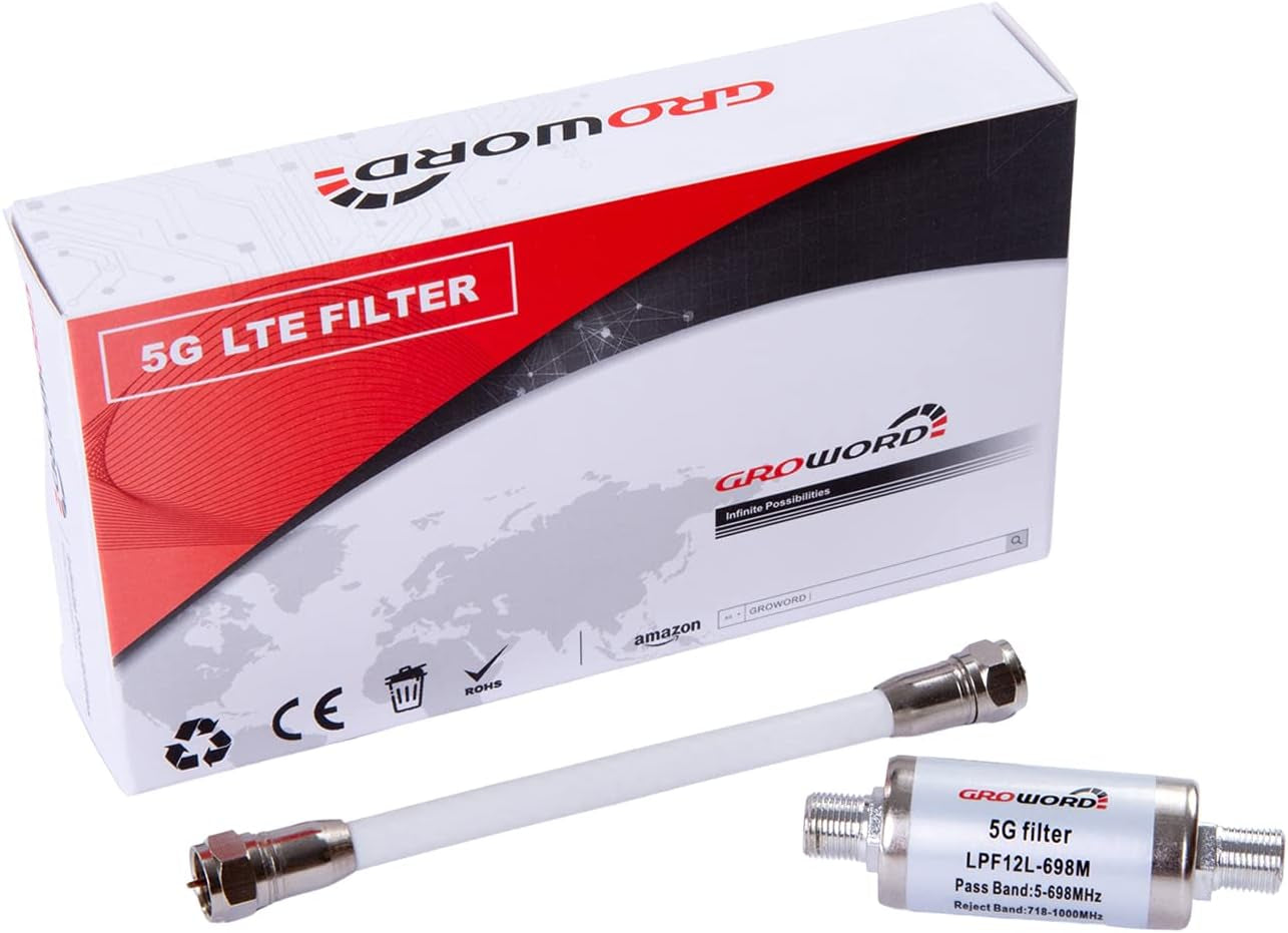 -5G LTE Filter for TV Antenna Signal Purifier-Improve Digital HDTV Antenna and Amplifier Signals-4G/5G Filter Reduce Interference from Cell Phone Towers &Transmitters LPF12L-698M 5G Filter