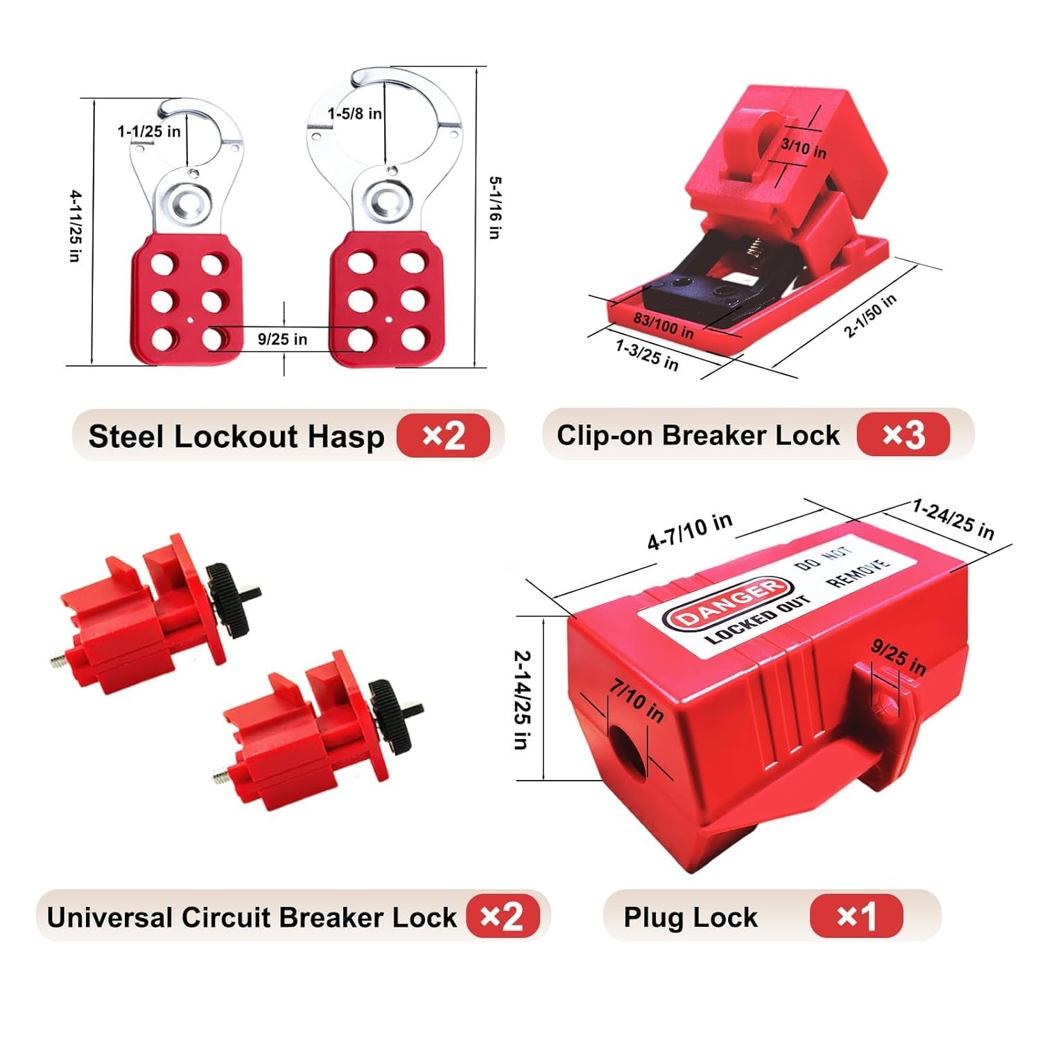35 Pcs Electrical Lockout Tagout Kit - Plug Lockout, Hasps Clamp and Universal Circuit Breaker Lock, 4 Loto Safety Padlock with Number(2 Keys per Lock), Red Bag, Lockout Tags, Nylon Ties