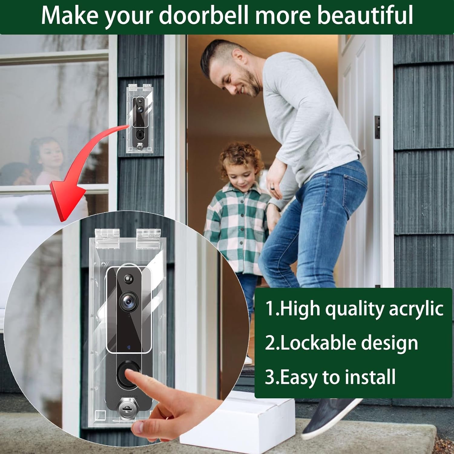 Anti-Theft Video Doorbell Mount Compatible with Most Video Doorbell, Acrylic,Highly Transparent Doorbell Lock Box Kit for Houses, Apartments, Businesses,Fit Doorbell 5.5"X 2.16"X 1.49"Or Small