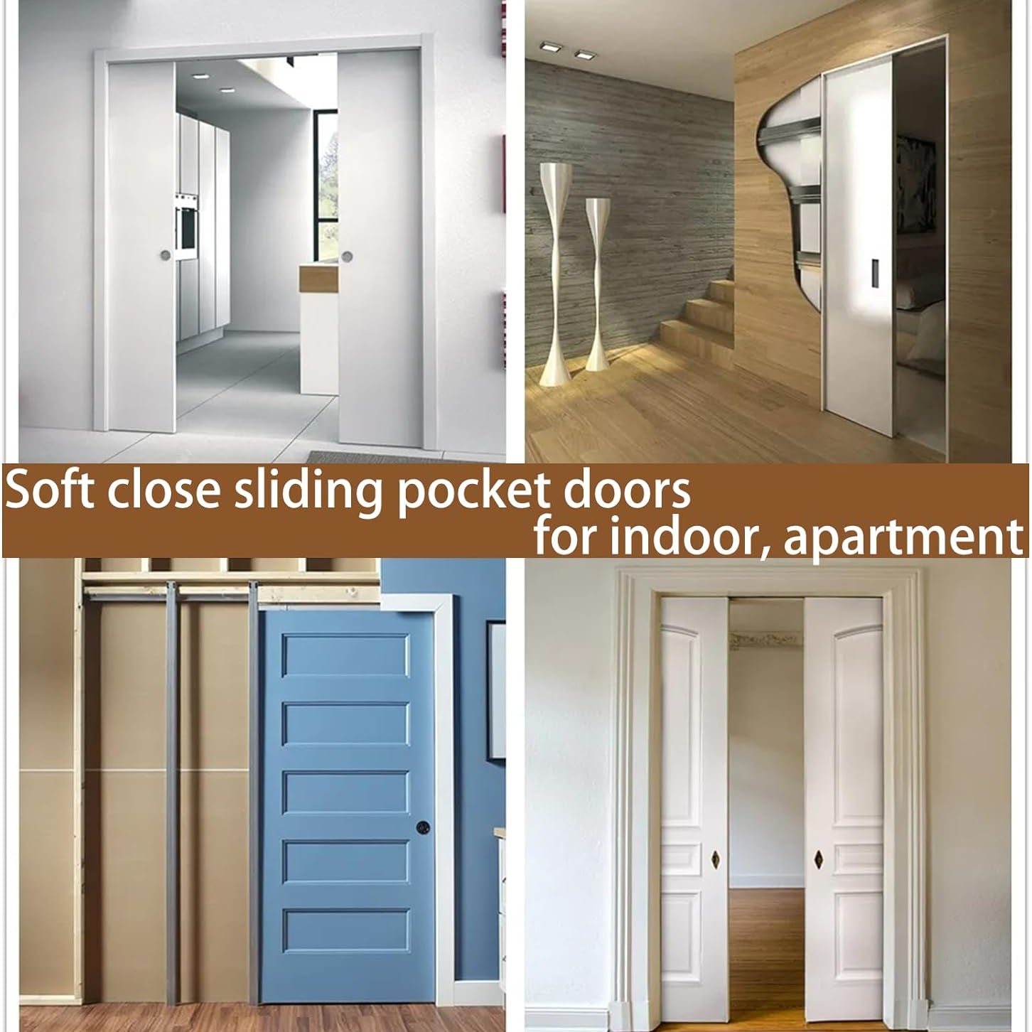 Sliding Door Soft Closing Kit, Hardware Soft Closing Hanger Fits Hardware Part #1060 Replacement Kit, Durable, Slam-Proof Door Soft Closing with Extra Pocket Door Frame Roller