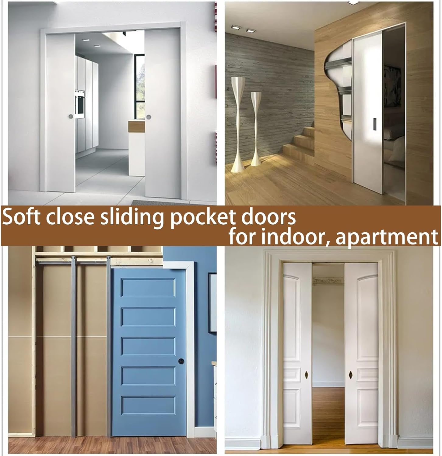 Sliding Door Soft Closing Kit, Hardware Soft Closing Hanger Fits Hardware Part #1060 Replacement Kit, Durable, Slam-Proof Door Soft Closing with Extra Pocket Door Frame Roller