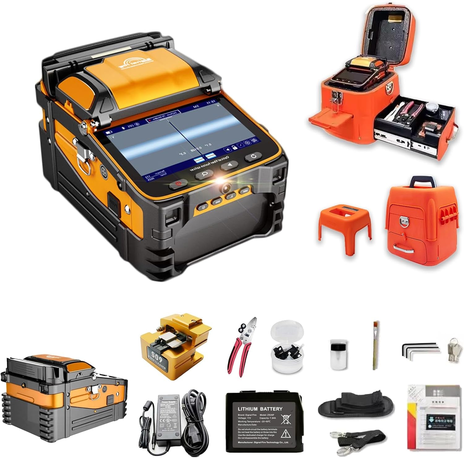 AI-9 Fiber Optic Fusion Splicer Upgrade Six Motor Fusion Splicing Core Alignment Fiber Optic Fusion Splicer Fully Automatic FTTH Fiber Optic Fusion Splicer 5S Heating 15S Splicing (7800Ma)