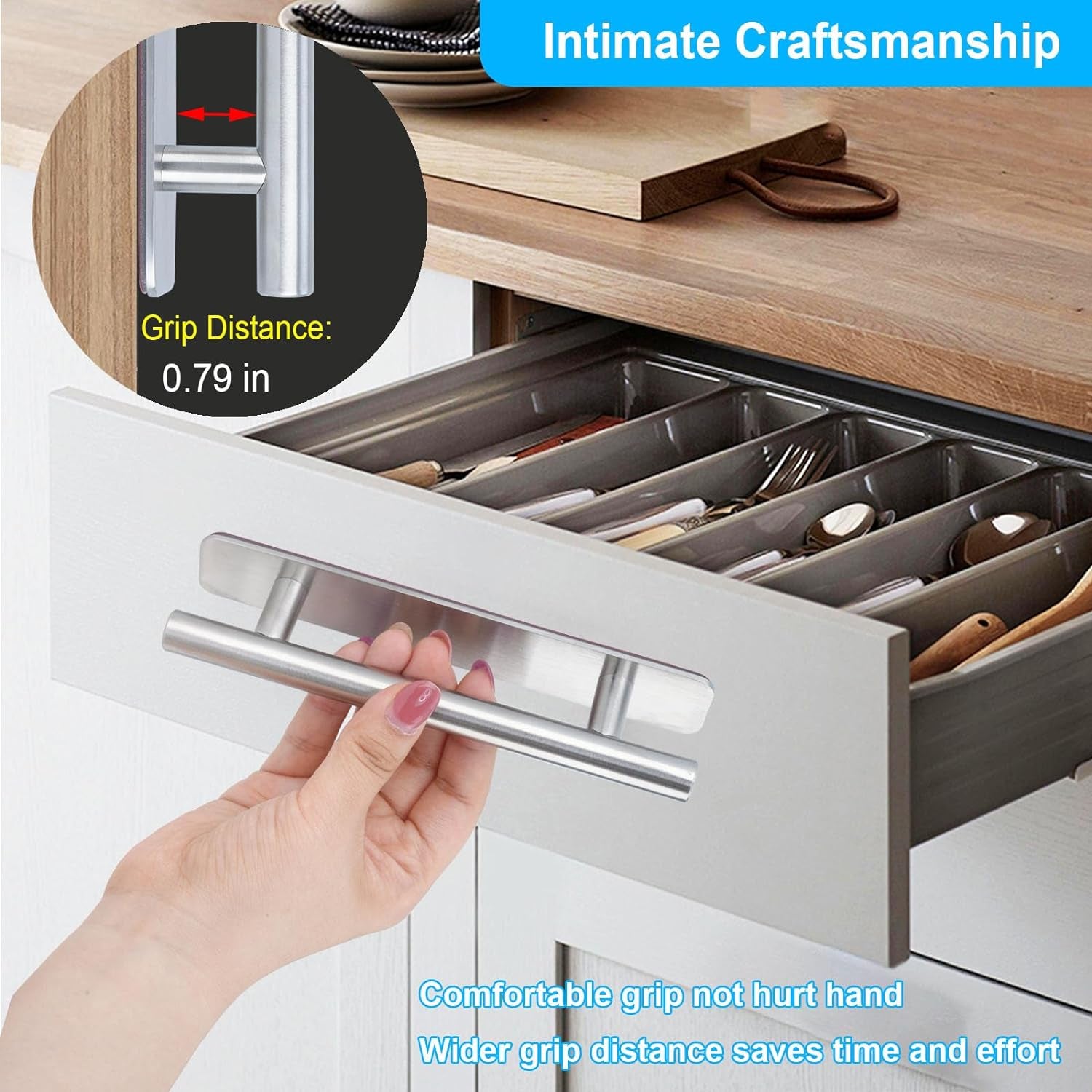 Self-Stick Instant Cabinet Drawer Handles Pulls - 5" Stainless Steel Adhesive Door Handles, No Drilling Design, Stick on Handle for Cabinets Drawer Door Window Wardrobe Handle - 2Pcak